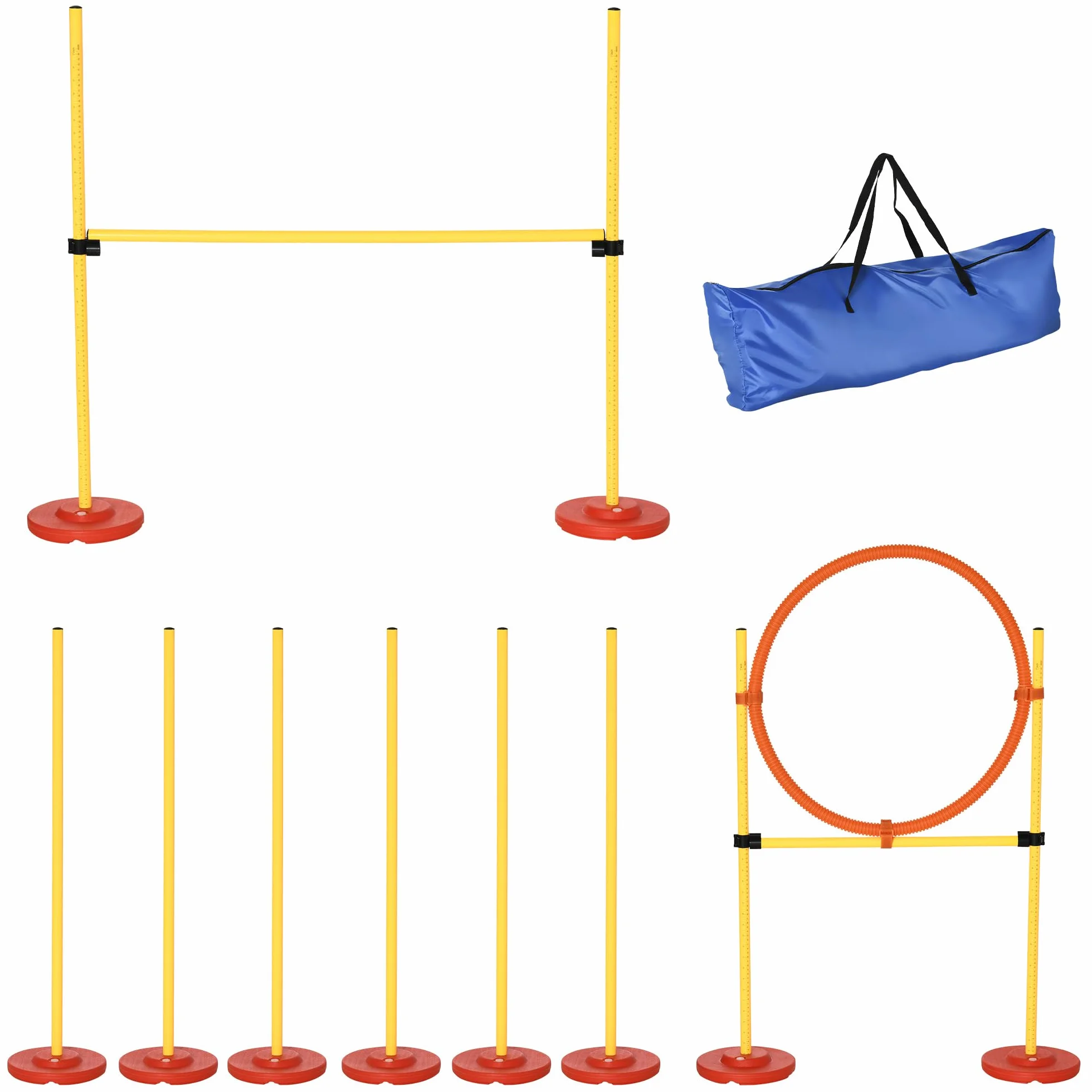 PawHut Agility Sport pour Chiens équipement Complet Haies Slalom Sac de Transport Jaune