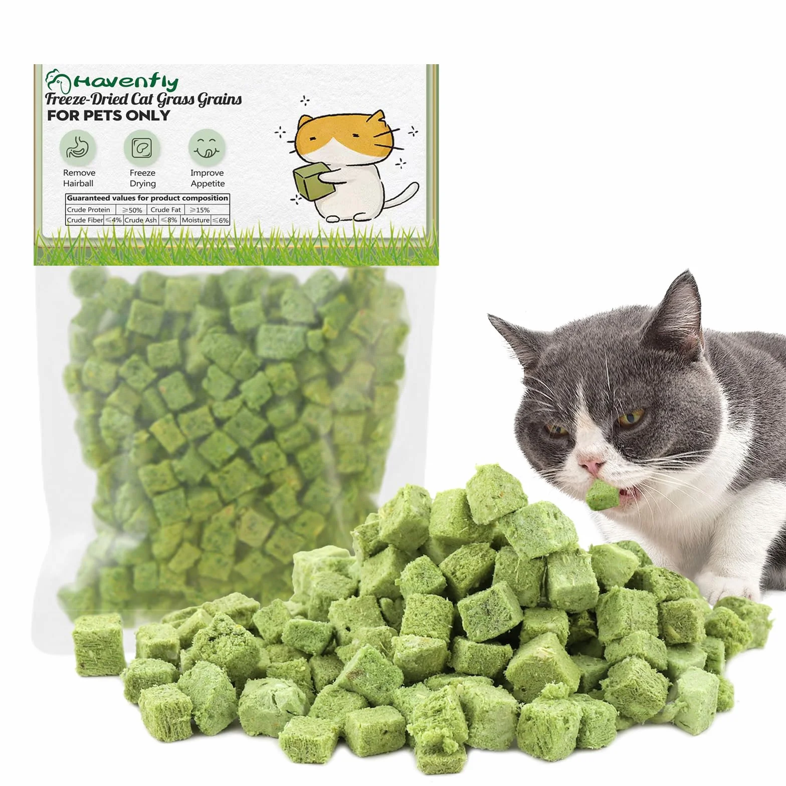 120g Collations pour Chats Herbe à Chat, Gâterie Lyophilisée pour Nettoyage des Dents