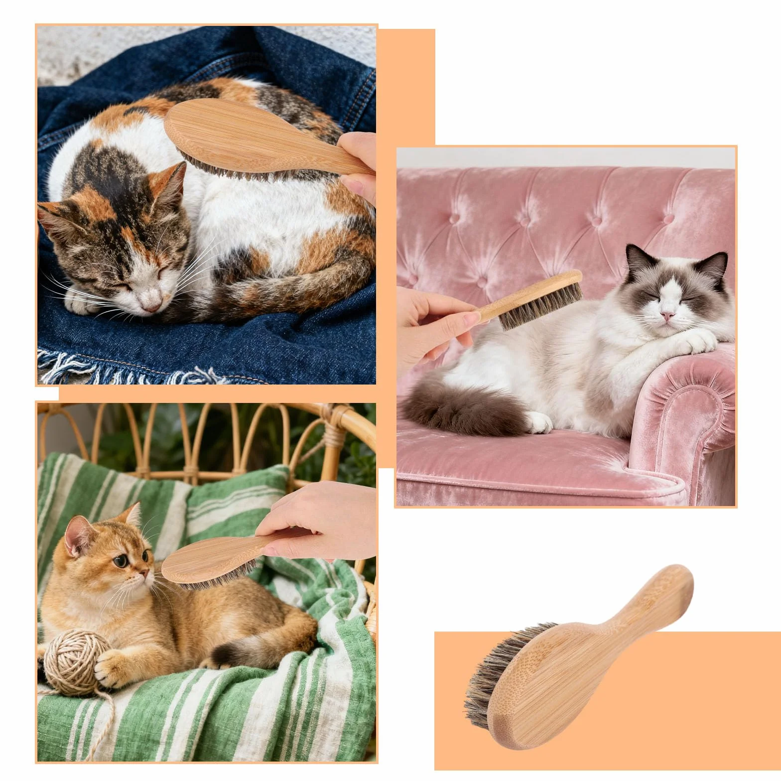 Brosse à Poils Souples pour Chiens et Chats, Poils Sanglier Brosse Ramasse avec Manche en Bois