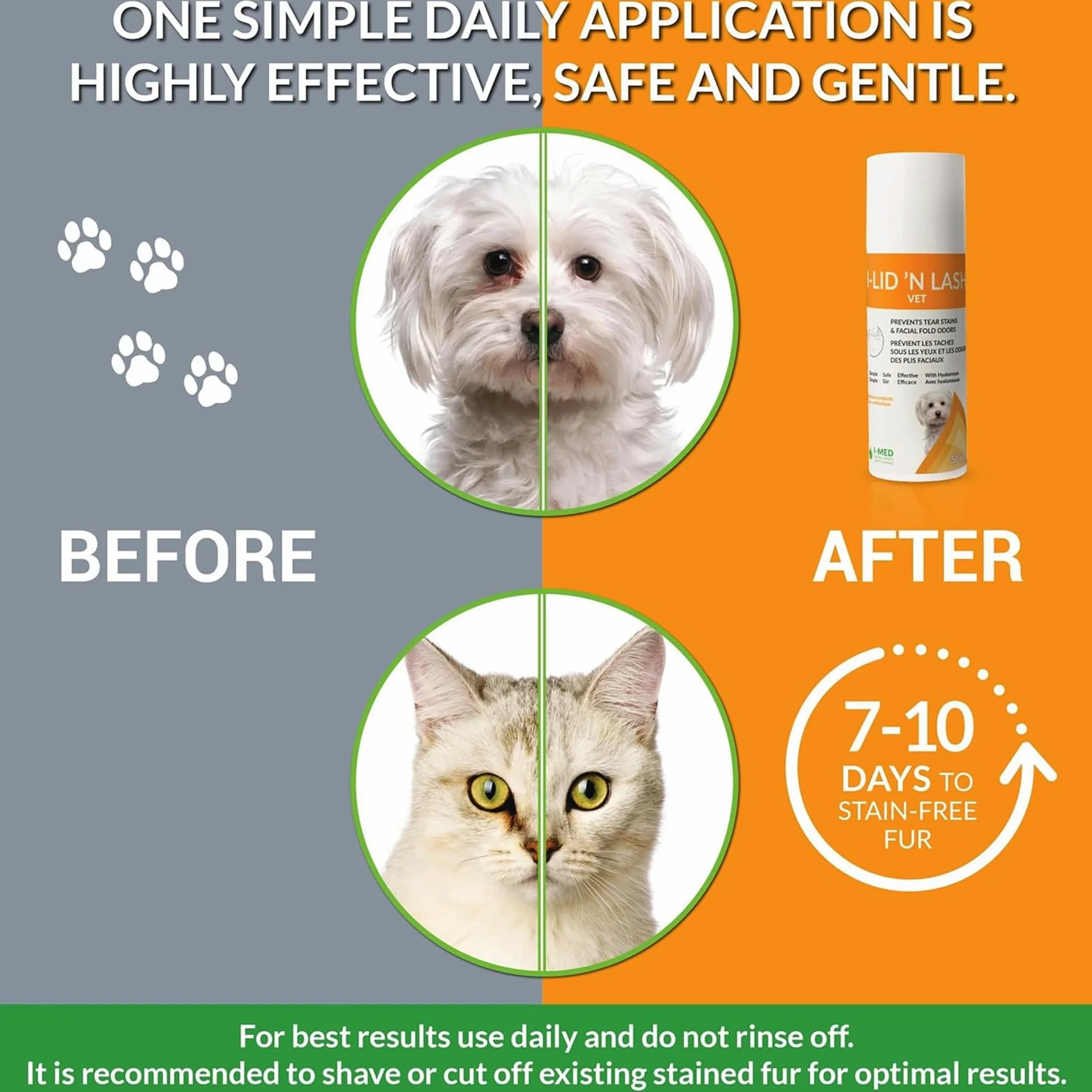 I-LID ’N LASH Vet Pump-Préventeur de Taches de Larmes pour Chiens et Chats(50 ml),Prévient les Taches de Larmes,Nettoyant Anti-Odeurs,Solution avec Acide Hyaluronique,Lavage Oculaire Sans Antibiotique
