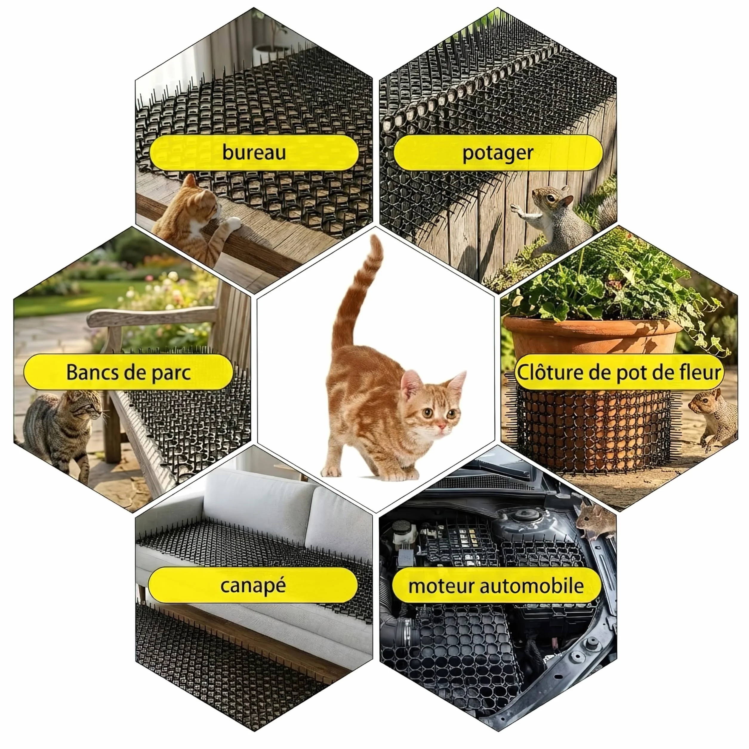 Tapis Anti Chat à Picots Lot de 6 20x15cm Répulsif Chat avec Piquets Fixation Grille Dissuasive Jardin Canapé Plantes Barrière Intérieur Extérieur