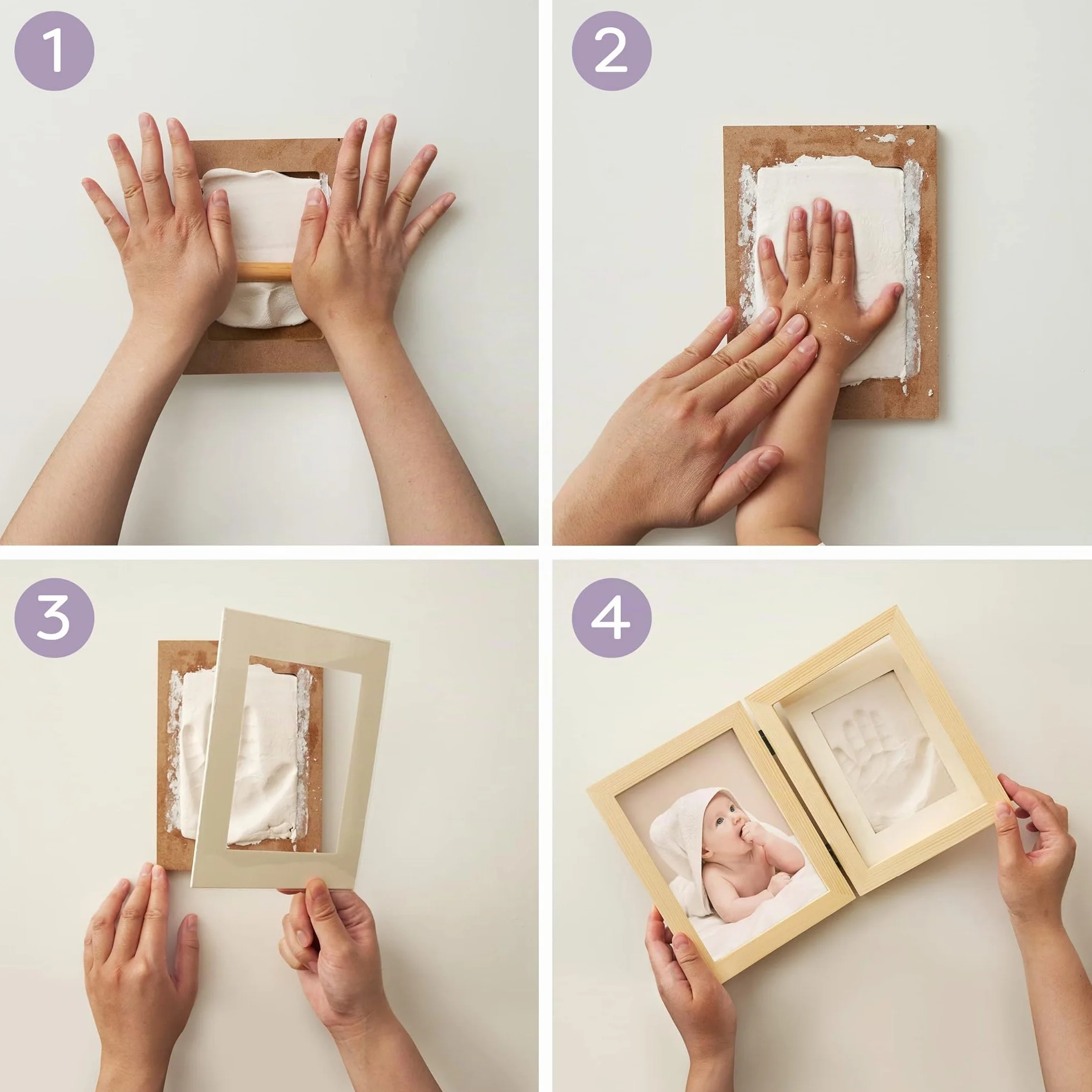 Kit Empreinte Pieds & Mains de Bébé, Cadre en Bois 12,7x17,8cm - Cadeau Souvenir de Naissance