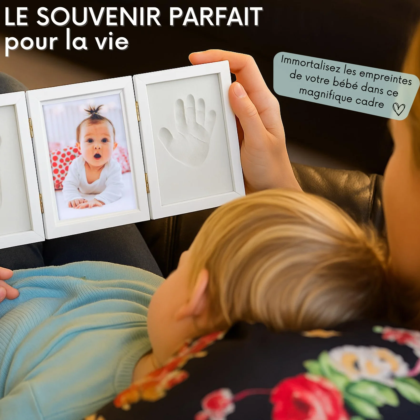 HuBorns Cadre Empreinte Main Pied Bebe Kit Argile Anti-fissuration Cadeau Naissance