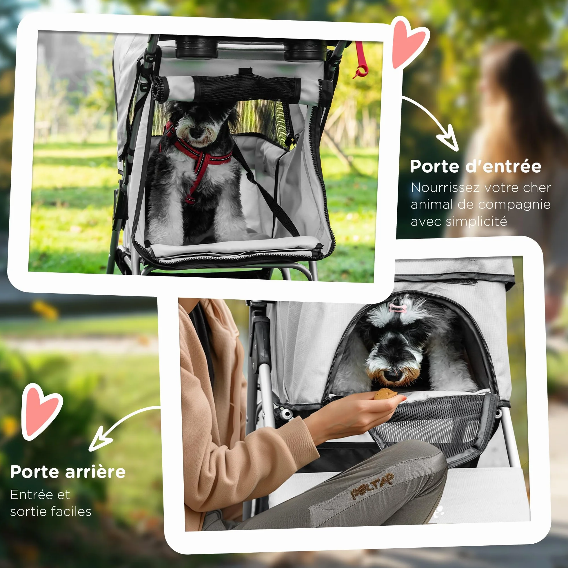 PawHut Poussette buggy pour chiens 77x45x99.5 cm pliable imperméable Oxford 600D gris