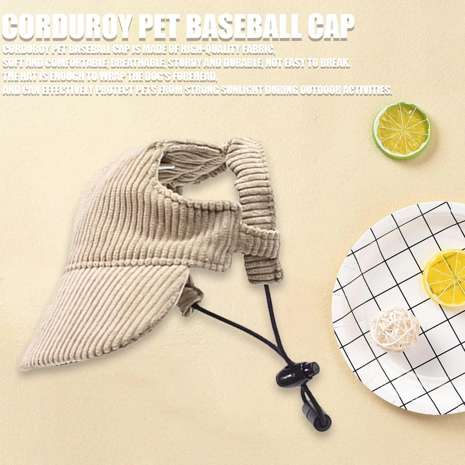 Casquette de baseball chien réglable protection solaire trous oreilles kaki taille XS