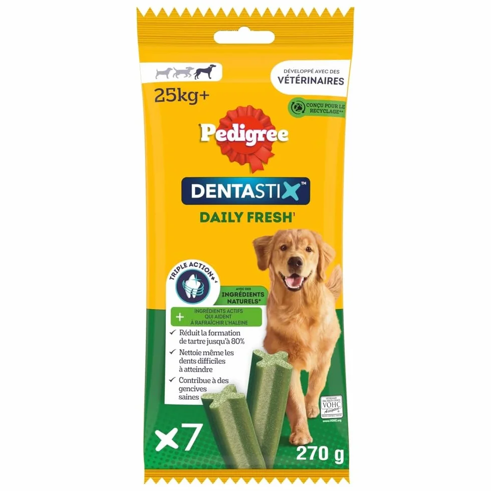 Pedigree DentaStix Daily Fresh Bâtonnets à mâcher pour Grand Chien 10 sachets de 7 Sticks