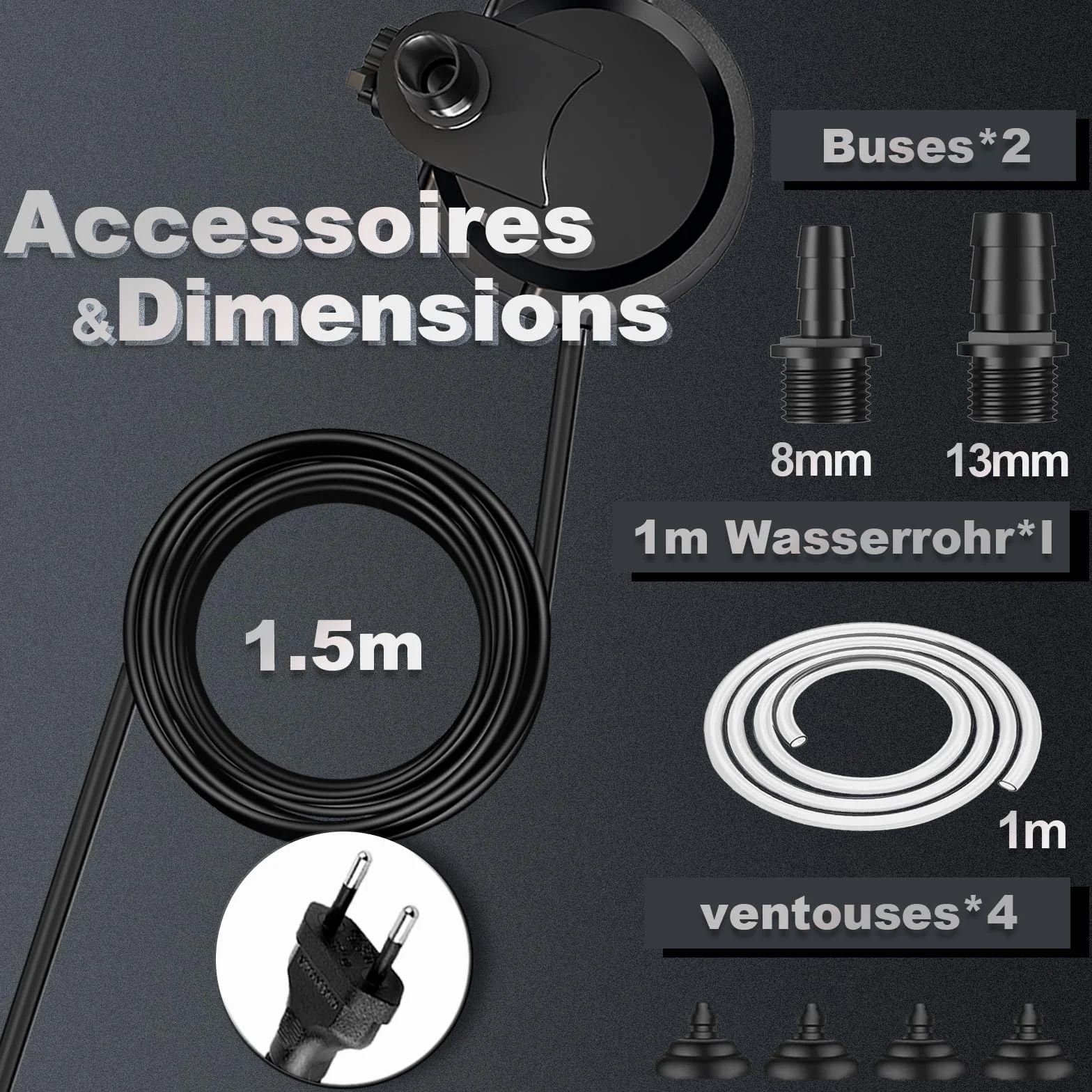 Pompe à Eau Submersible 15W 800L/H Ultra Silencieuse pour Aquarium, Étang et Fontaine avec Interrupteur Réglable