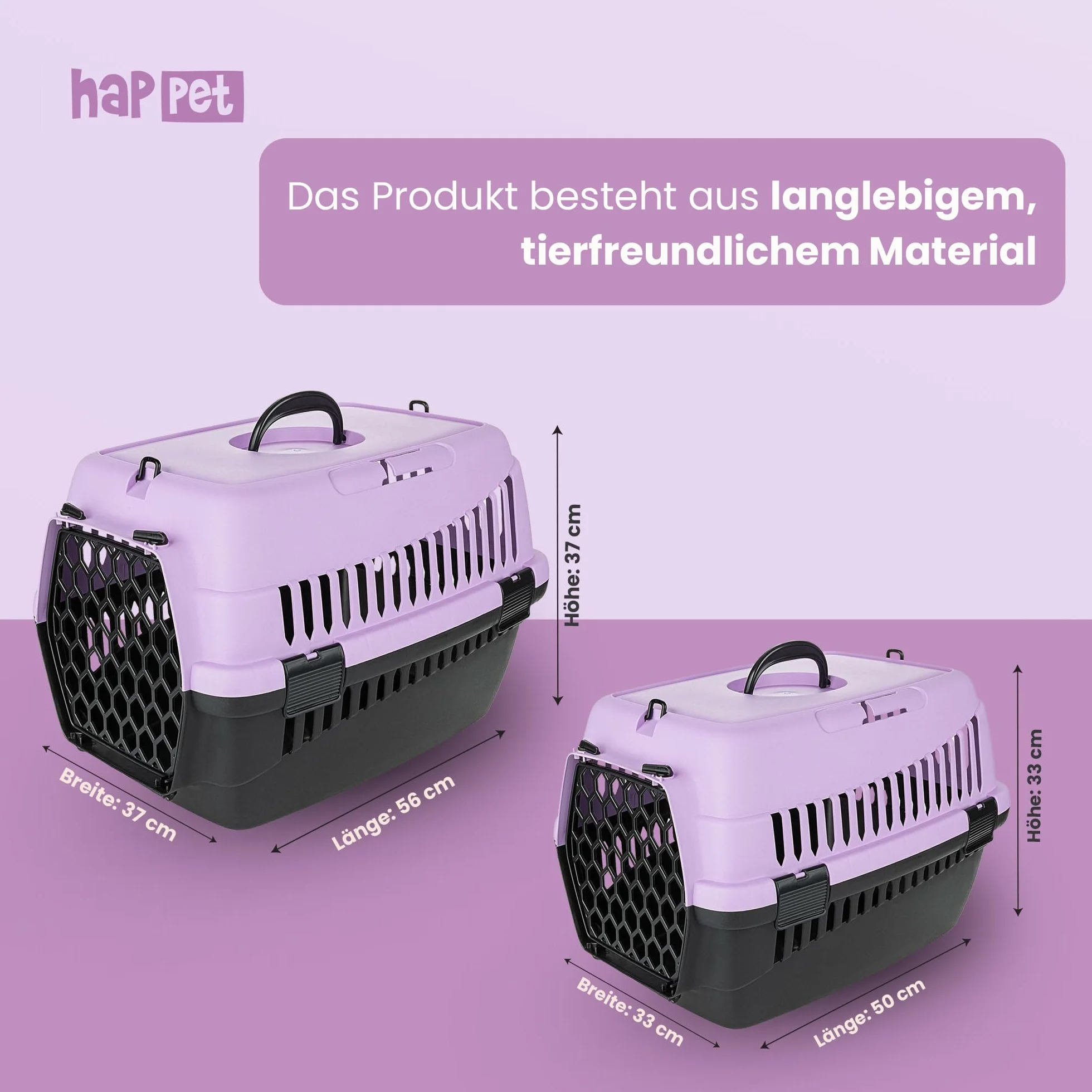 HAPPET ABBA M Sac de transport robuste pour chats et petits chiens, transport portable avec poignée et ventilation, violet