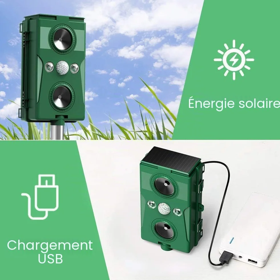Répulsif Chat Extérieur Ultrason Solaire Anti Chat Chien Jardin USB