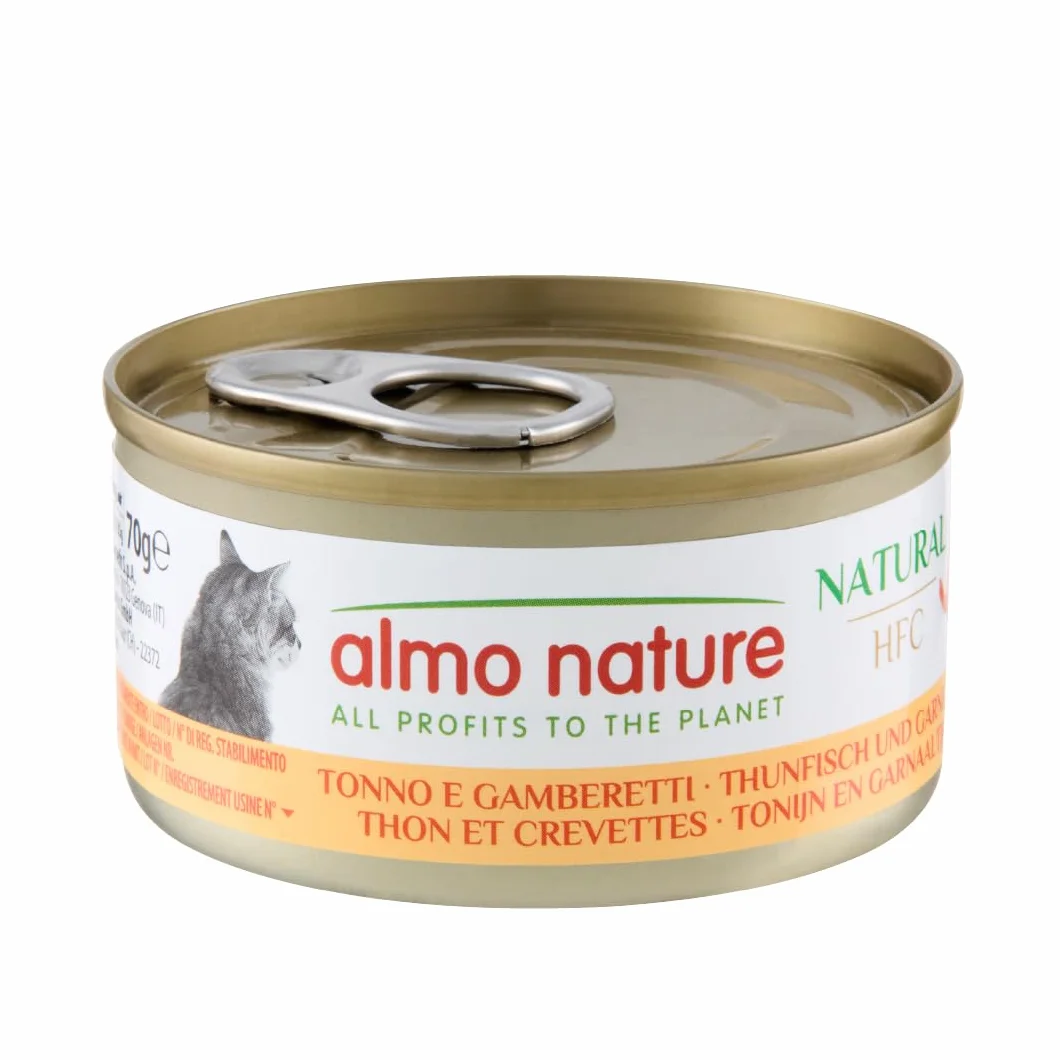 Almo Nature HFC Natural Nourriture Humide pour Chat Adulte Thon et Crevettes 70 g x 24 Boîtes