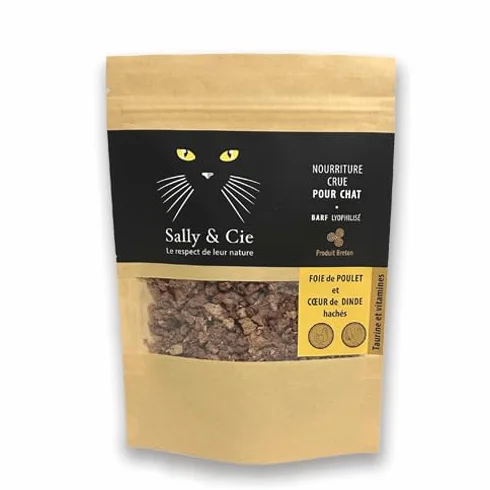 Croquette Barf Foie de Poulet et Cœur de Dinde hachés Lyophilisée pour Chat
