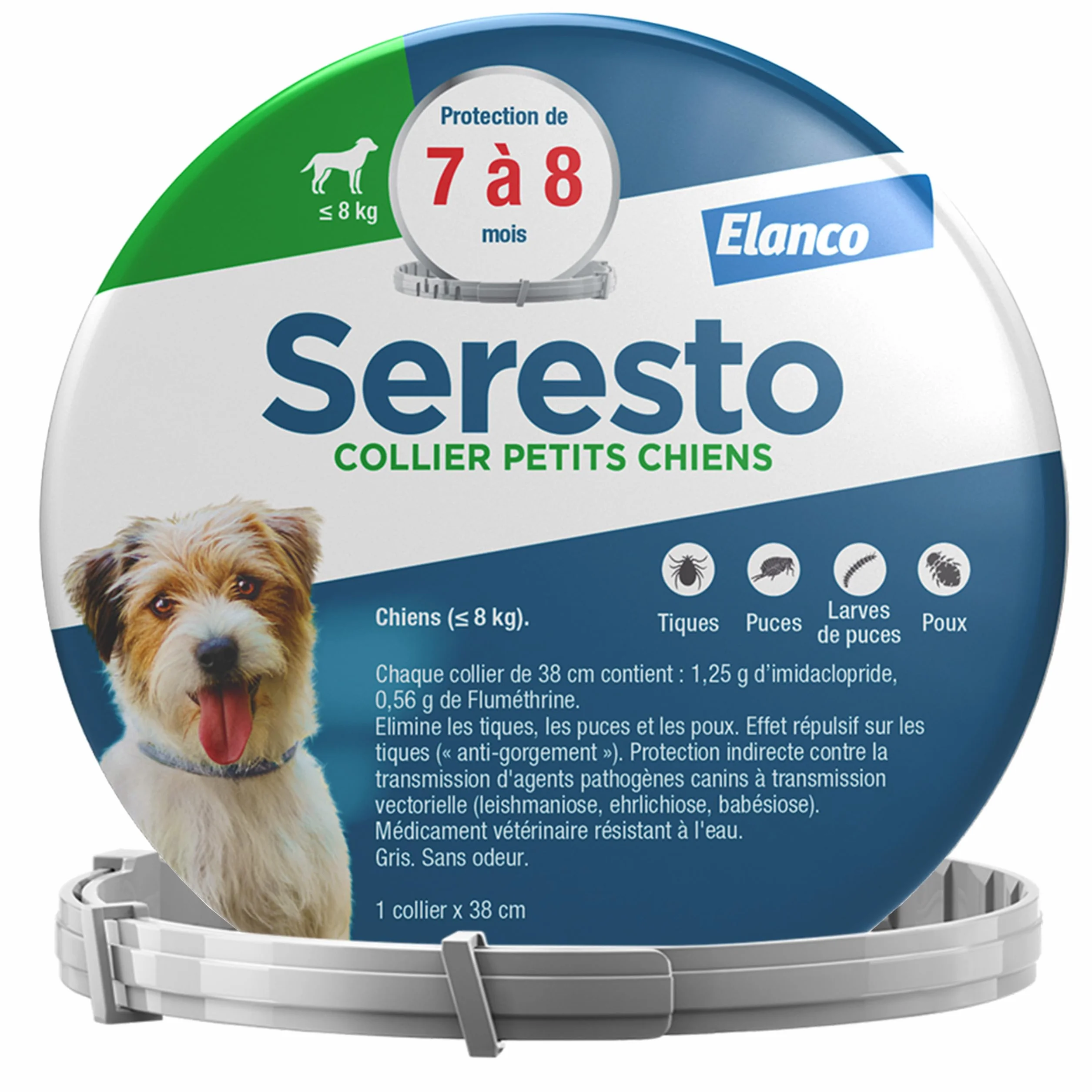 Seresto Collier Petits Chiens – Anti puces et anti tiques pour chiens moins de 8 kg – Protection 7-8 mois, réduit leishmaniose – Gris
