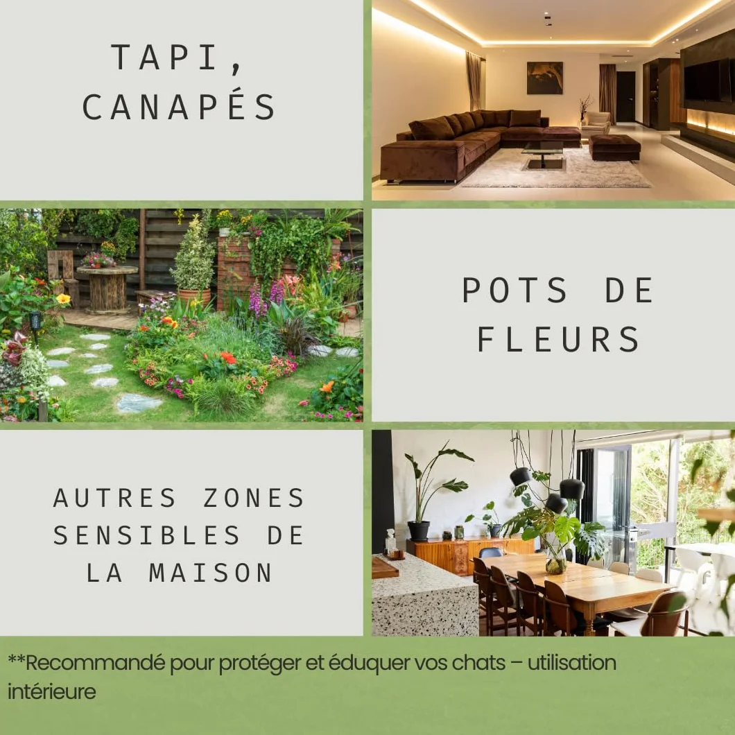 Répulsif Chats Intérieur Extérieur 500 ML Spray Naturel Huiles Essentielles Margosa Géraniol Protection 10 m²
