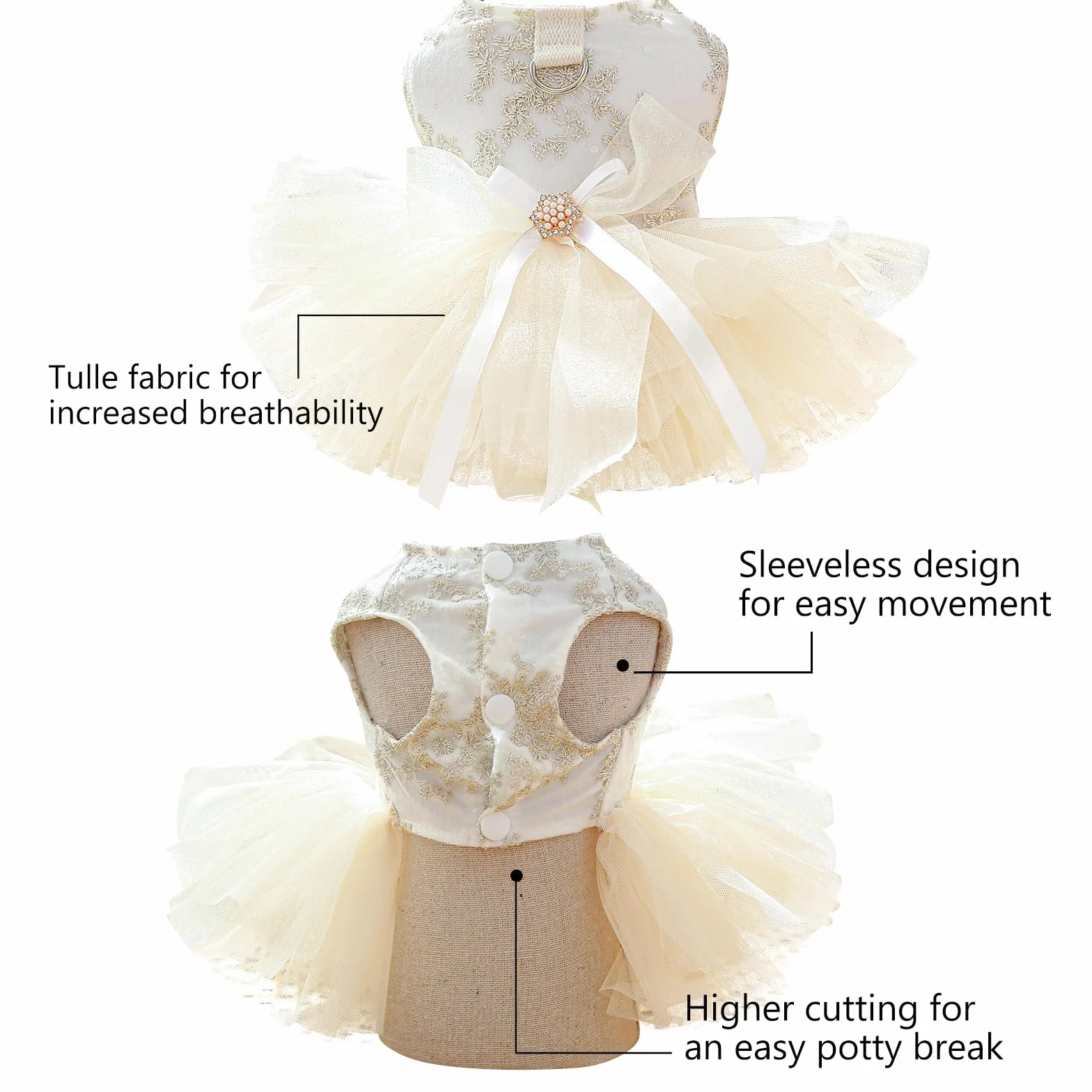 Robe de Mariage de Luxe pour Chien Dentelle Arc Blanc Princesse Tenue de Cérémonie