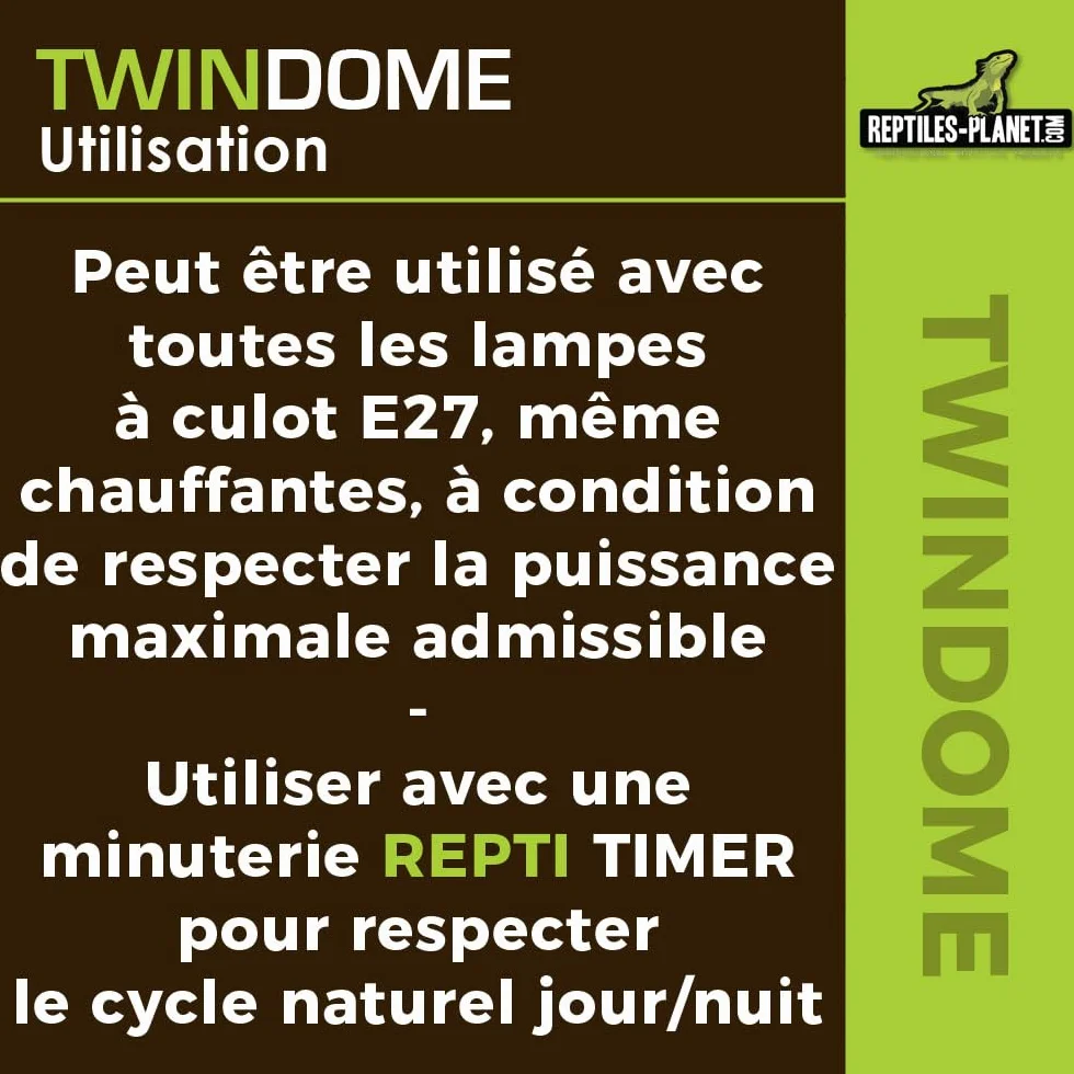 Reptiles Planet Twindome 14 Double Support d'Ampoule à Suspendre ou à Poser sur le Terrarium Ø 14 cm H 16 cm Noir