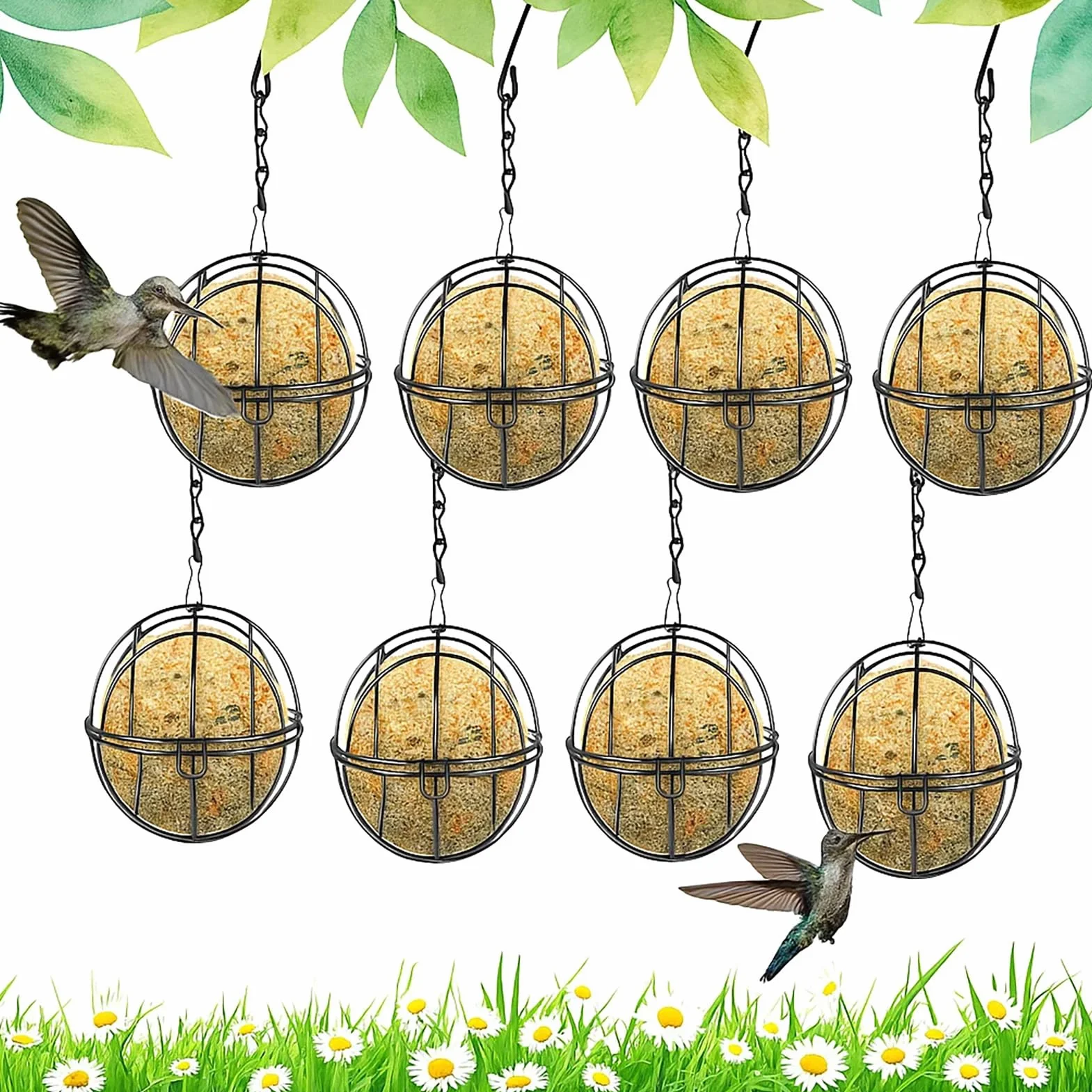 Mangeoire à Oiseaux Suspendue à Boule Métal 8 Pièces pour Oiseaux Sauvages Extérieur