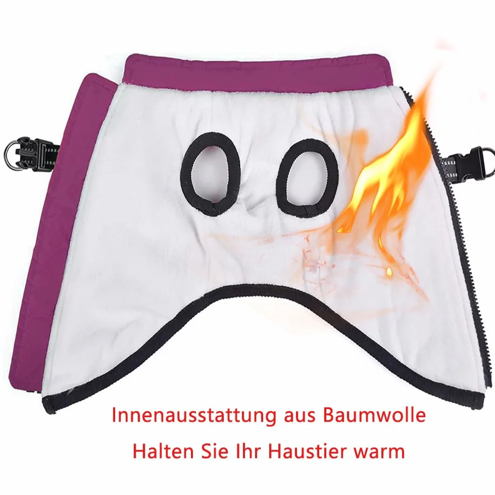 Manteau d'hiver imperméable pour chien avec harnais, bandes réfléchissantes, anneau en D durable, Violet 2XL