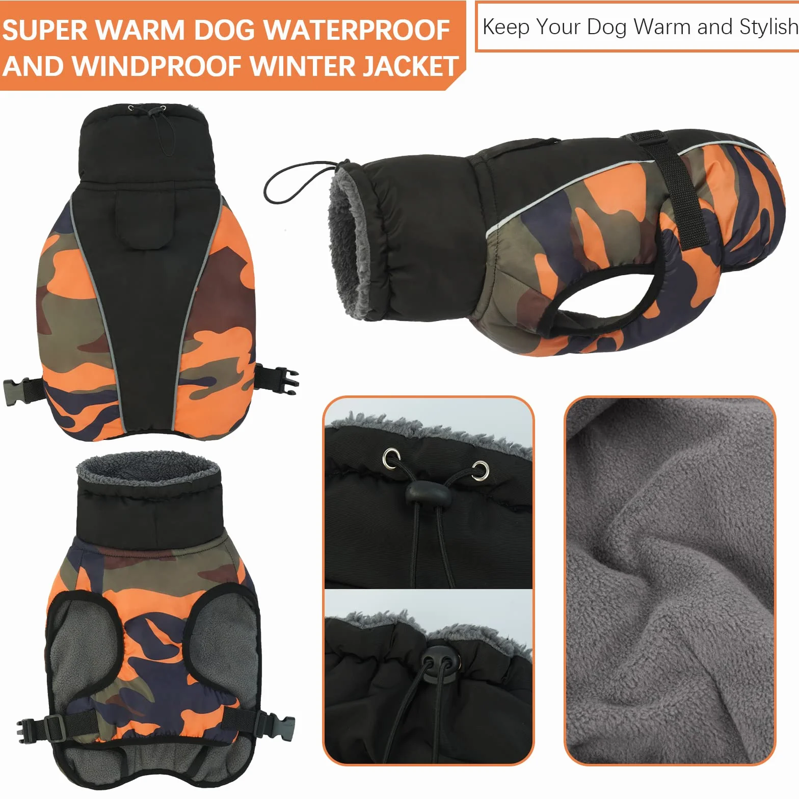 Manteau d'hiver imperméable pour chien avec doublure polaire et réflecteur ajustable