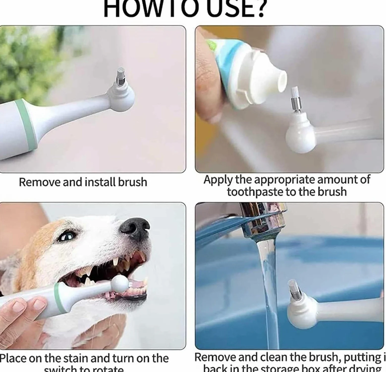 Pet Electric Toothbrush Tooth Removal Dog Mouth Cleaning Tool - Ultrasonic Toothbrush for Dog with 4 Brush Heads for Stain Eraser Tooth Polisher