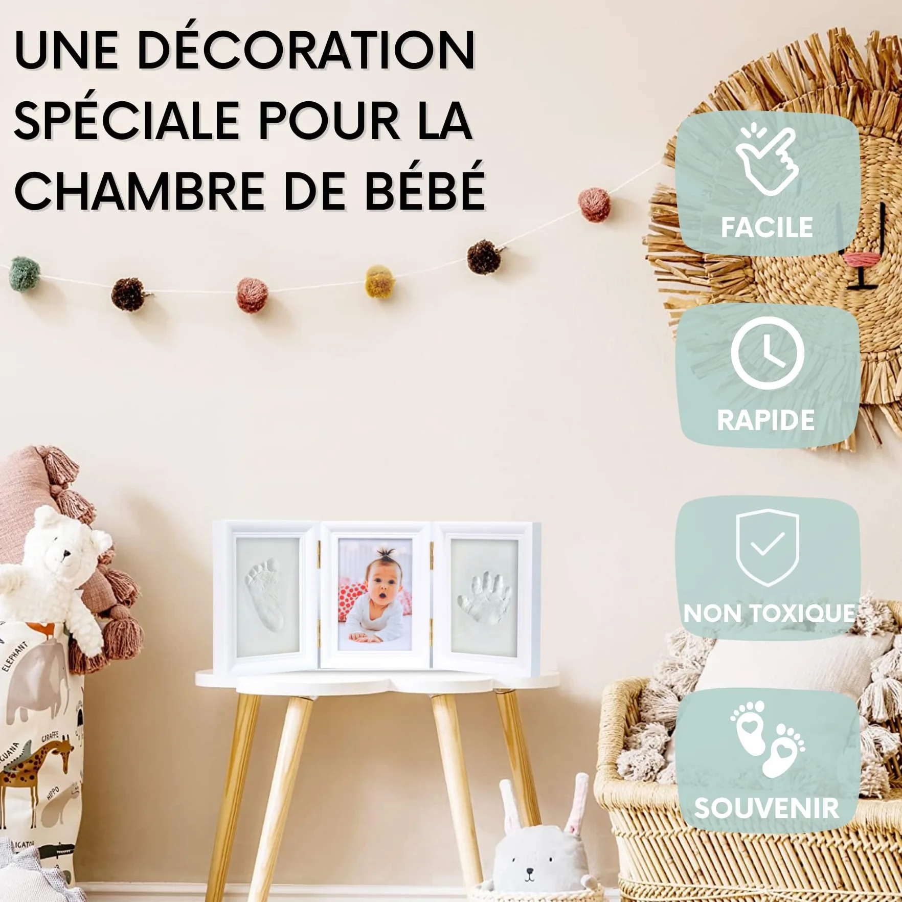HuBorns Cadre Empreinte Main Pied Bebe Kit Argile Anti-fissuration Cadeau Naissance