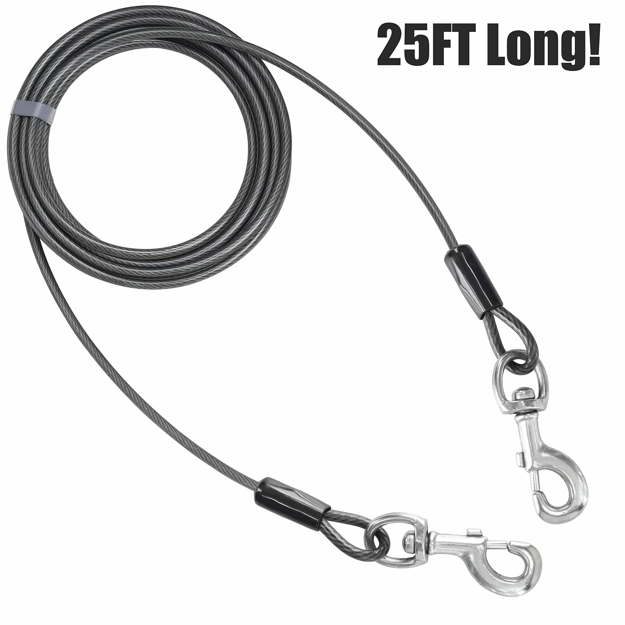 Câble d'attache pour Chien 7,6 m 113,4 kg Réfléchissant Antirouille Clips Pivotants Dégagement Rapide Gris