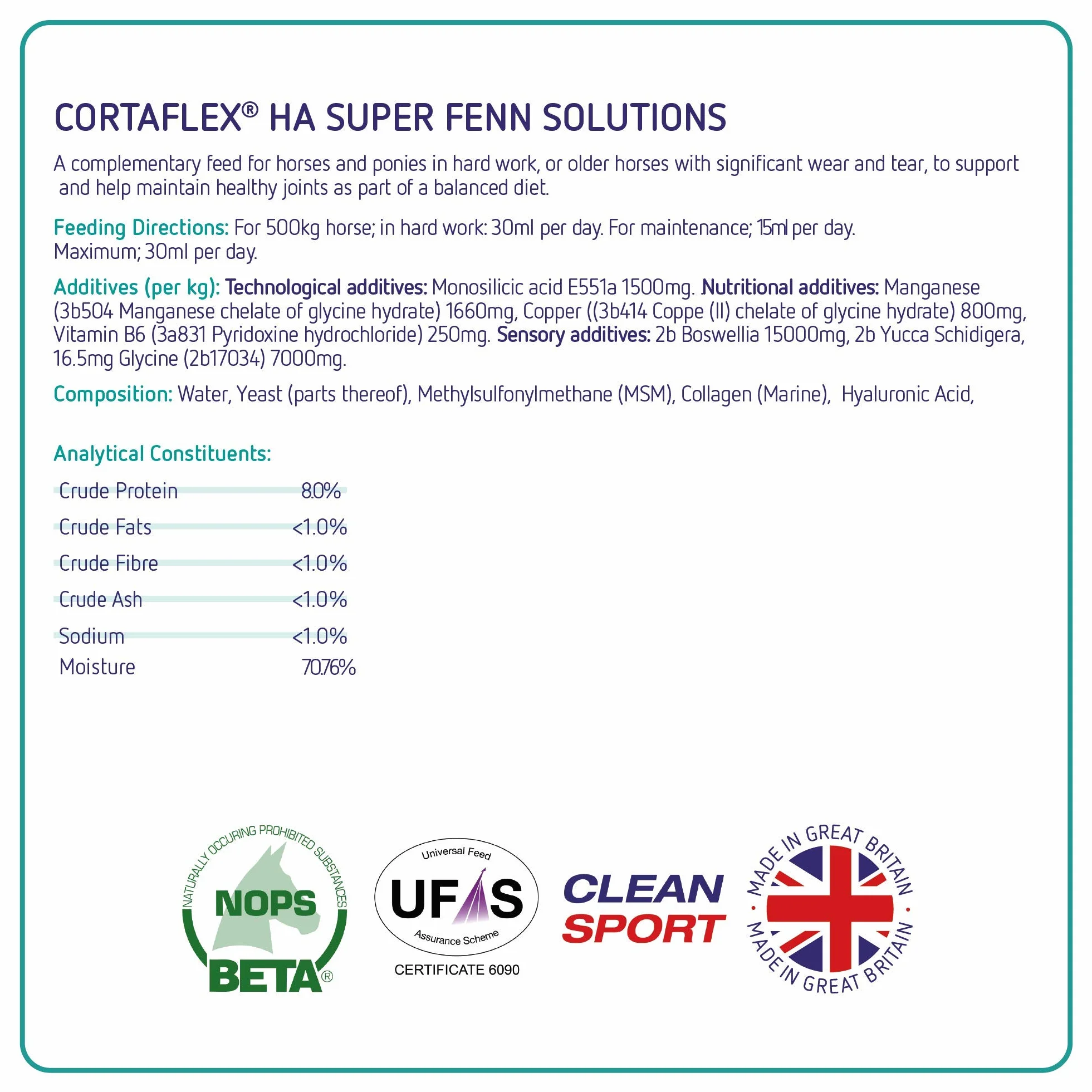 Equine America UK Cortaflex Ha Solution Super Fenn 1L Supplément Soins Articulations Cheval