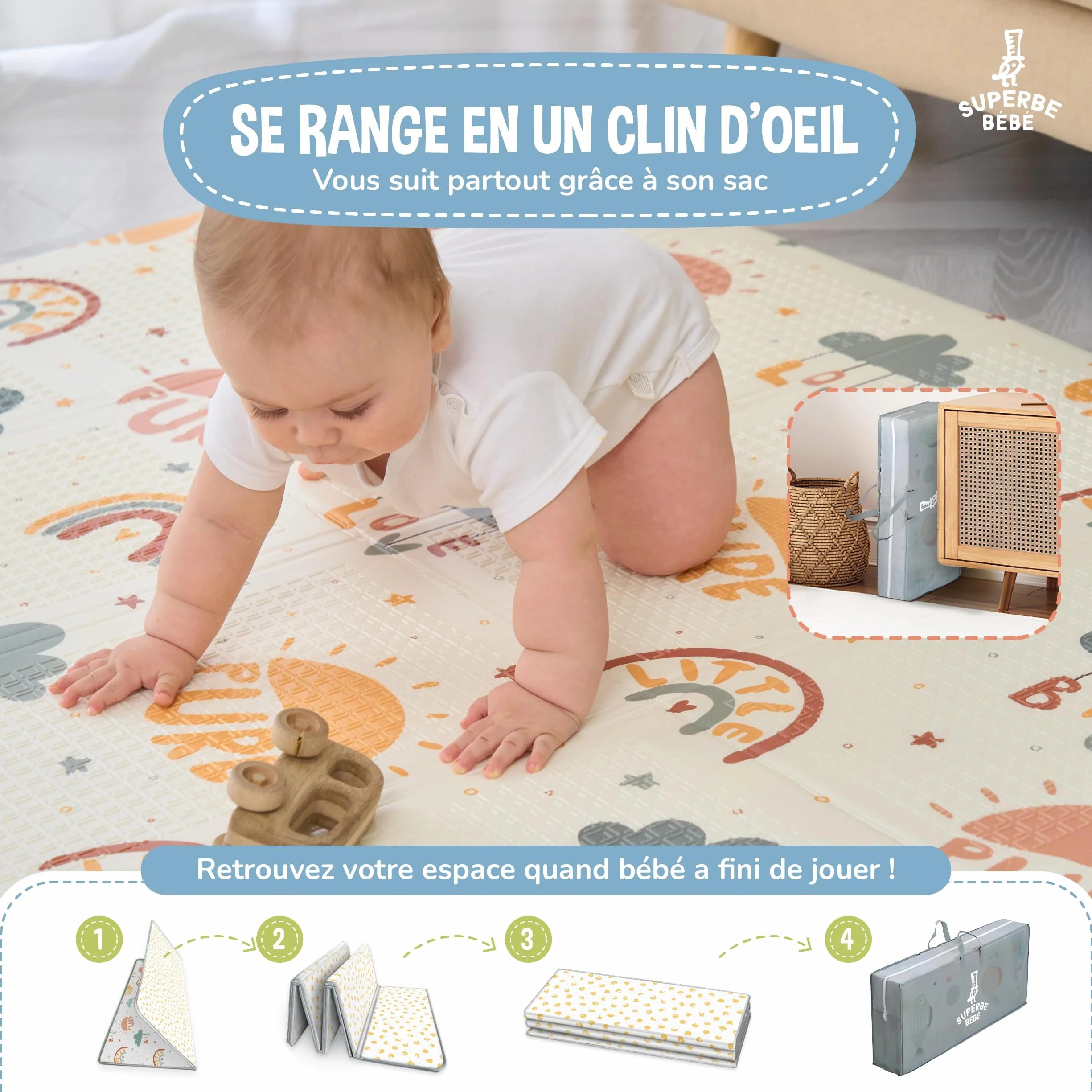 Tapis D'éveil Bébé Pliable Epais Réversible 120x180x1cm - Tapis De Jeu Enfant - Tapis De Sol XXL En Mousse
