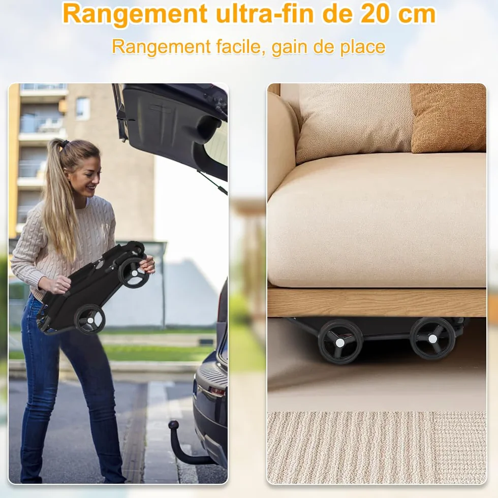 Poussette pour chiens pliable pour animaux de compagnie miniature,chariot pour chien,avec barre de poussée réglable, design ouvert, coussin, sac de rangement et roulettes
