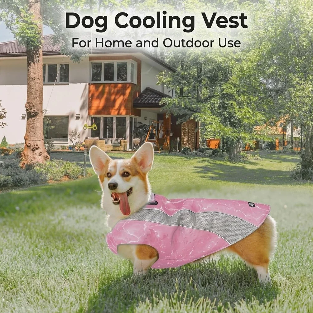 Gilet Rafraîchissant pour Chien Veste Rafraichissante avec Fermetures éclair Écran d'évaporation Respirant Extérieur Soleil Rose L