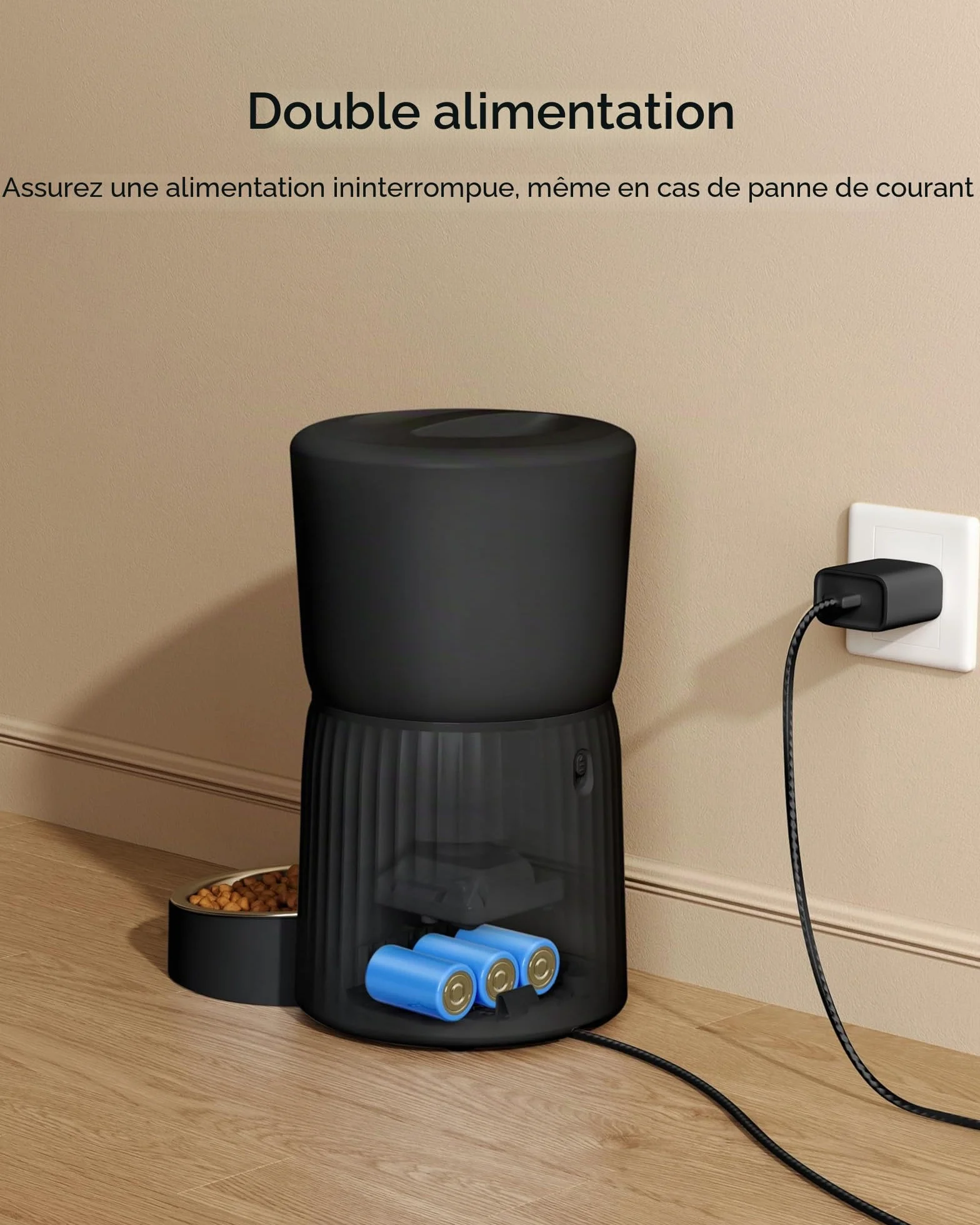 Faroro Distributeur Croquettes Chat Automatique 4L avec Contrôle des Portions, Enregistrement Vocal 10s, Alimentation Lente Noir