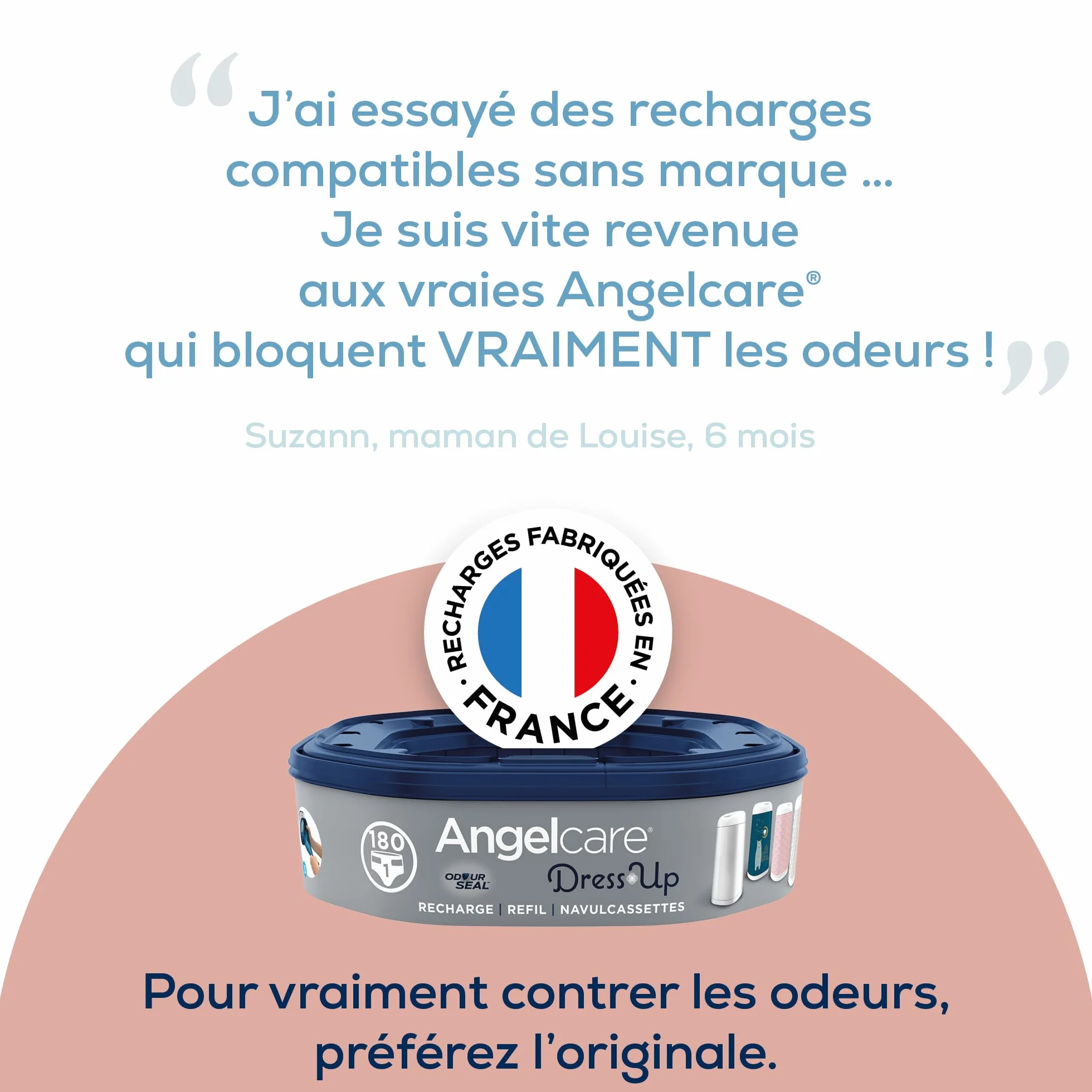 Angelcare Poubelle à Couches Octogonale Anti Odeur 3 Recharges Fabriqué en France