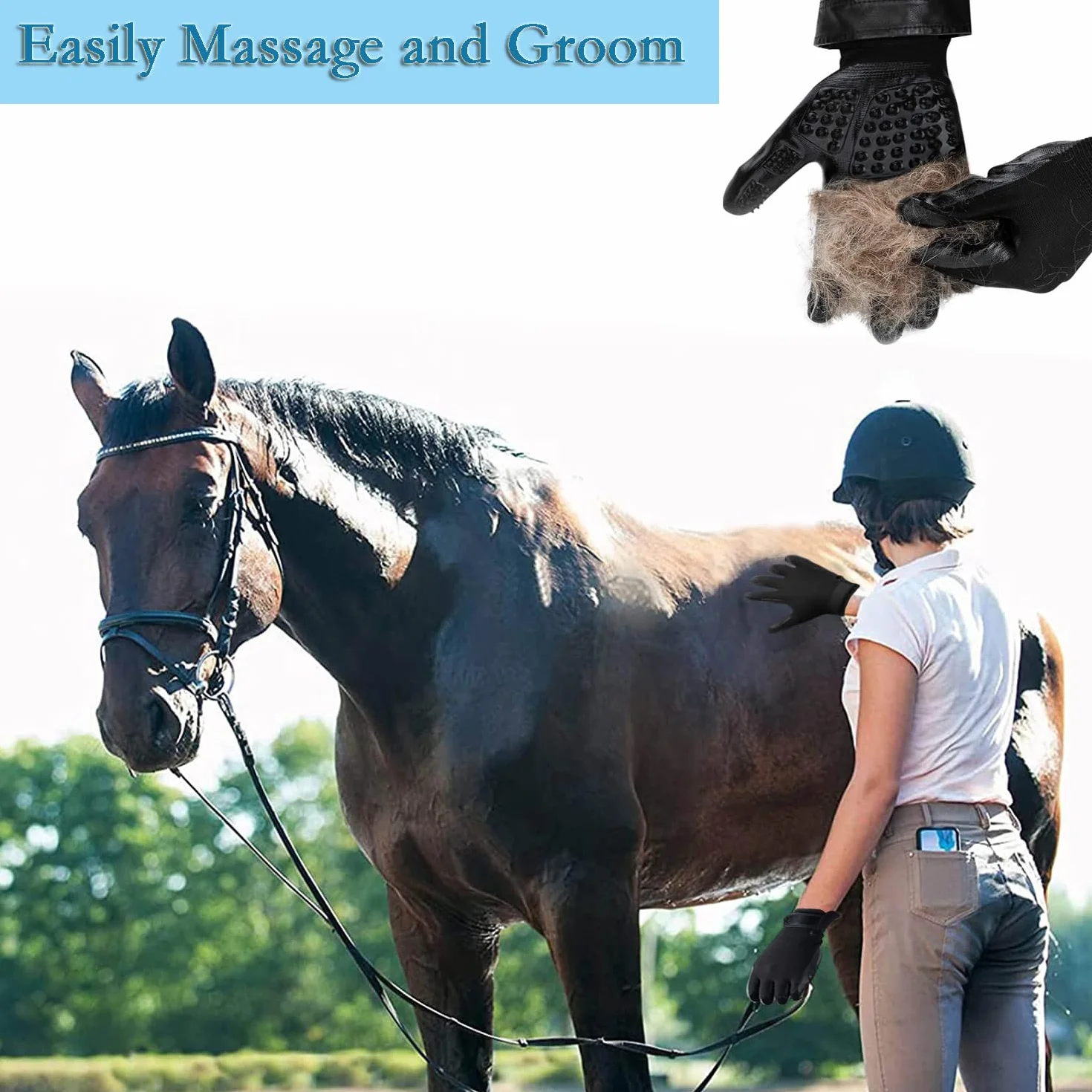 Gants de toilettage pour chien brosse de massage multifonctionnelle en caoutchouc respirant pour chiens chats chevaux fourrure longue courte