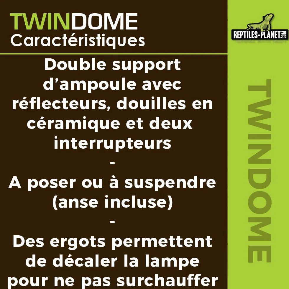 Reptiles Planet Twindome 14 Double Support d'Ampoule à Suspendre ou à Poser sur le Terrarium Ø 14 cm H 16 cm Noir