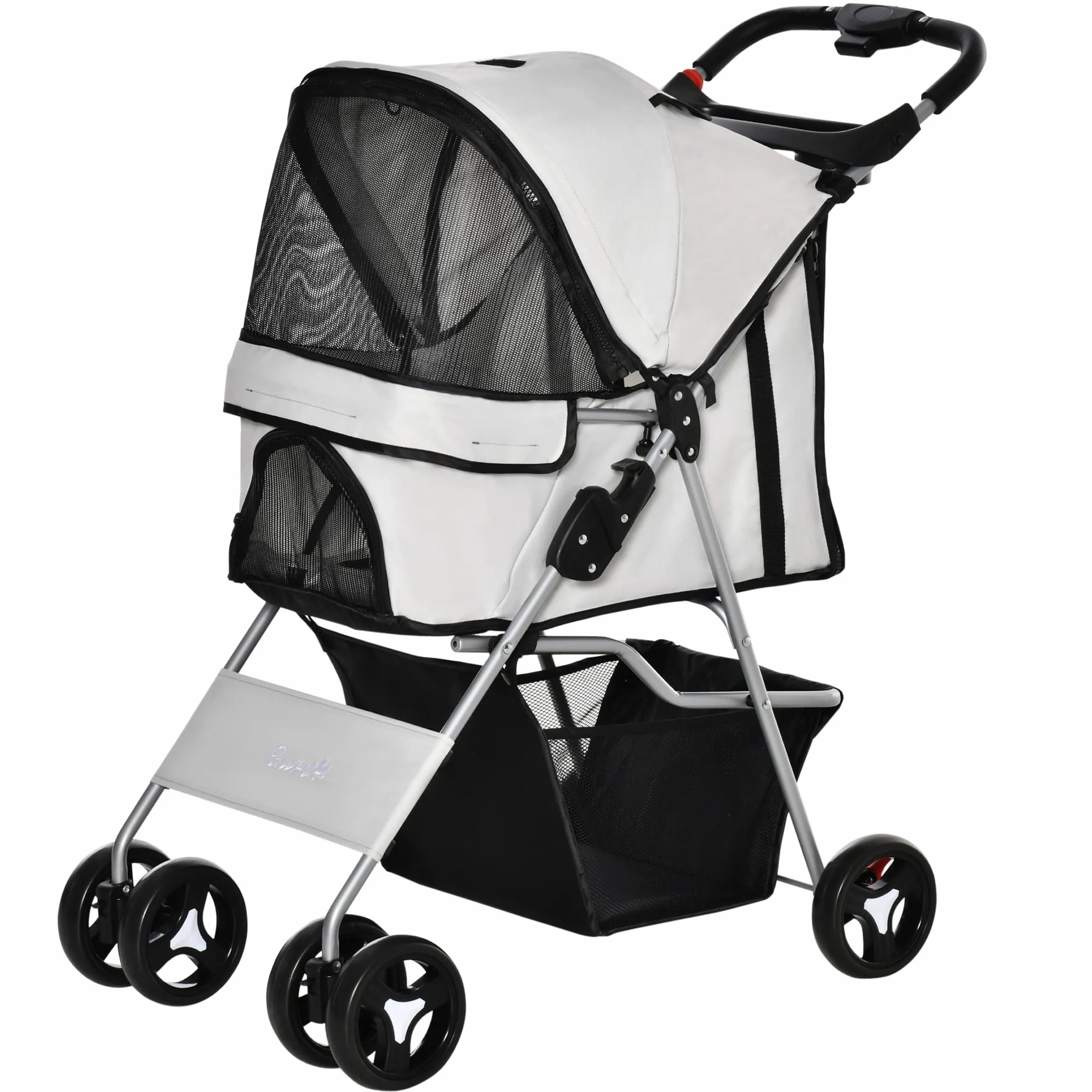 PawHut Poussette buggy pour chiens 77x45x99.5 cm pliable imperméable Oxford 600D gris
