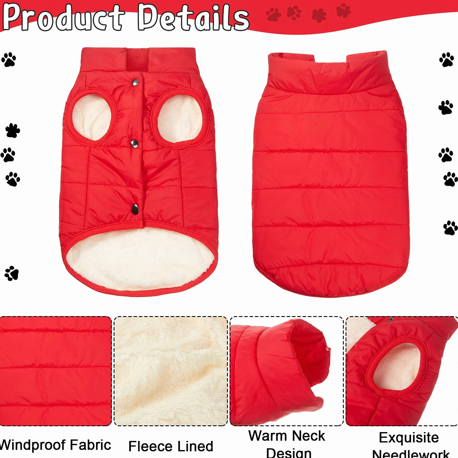 2 Vestes de Chien d'hiver Veste de Chien Chaude Doublée en Polaire de 2 Couches Manteau Doux Coupe-Vent par Temps Froid