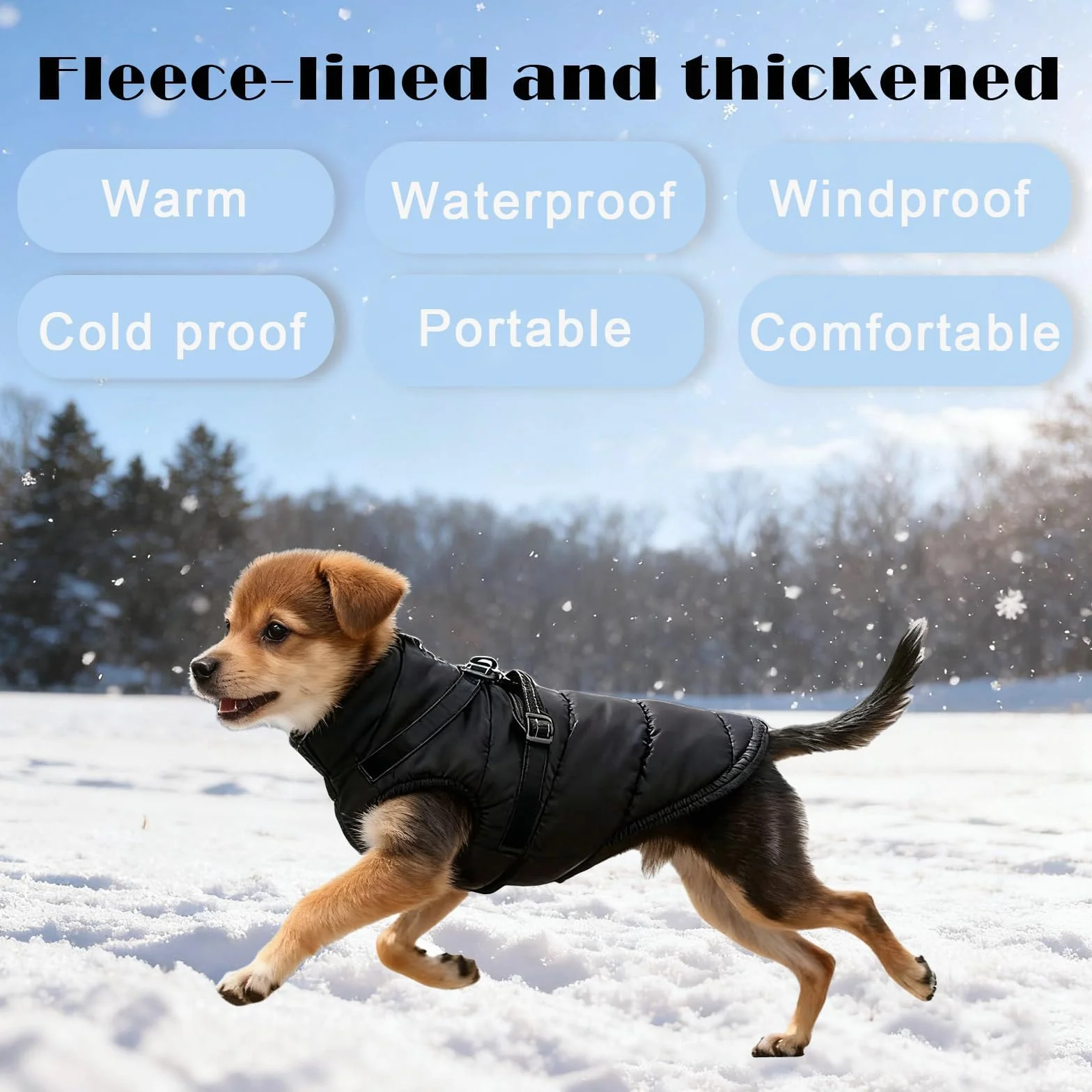 ZoneYan Imperméable Manteau pour Chien Hiver Petite Taille avec Harnais Réfléchissants Réglable Veste Chauds Chiens
