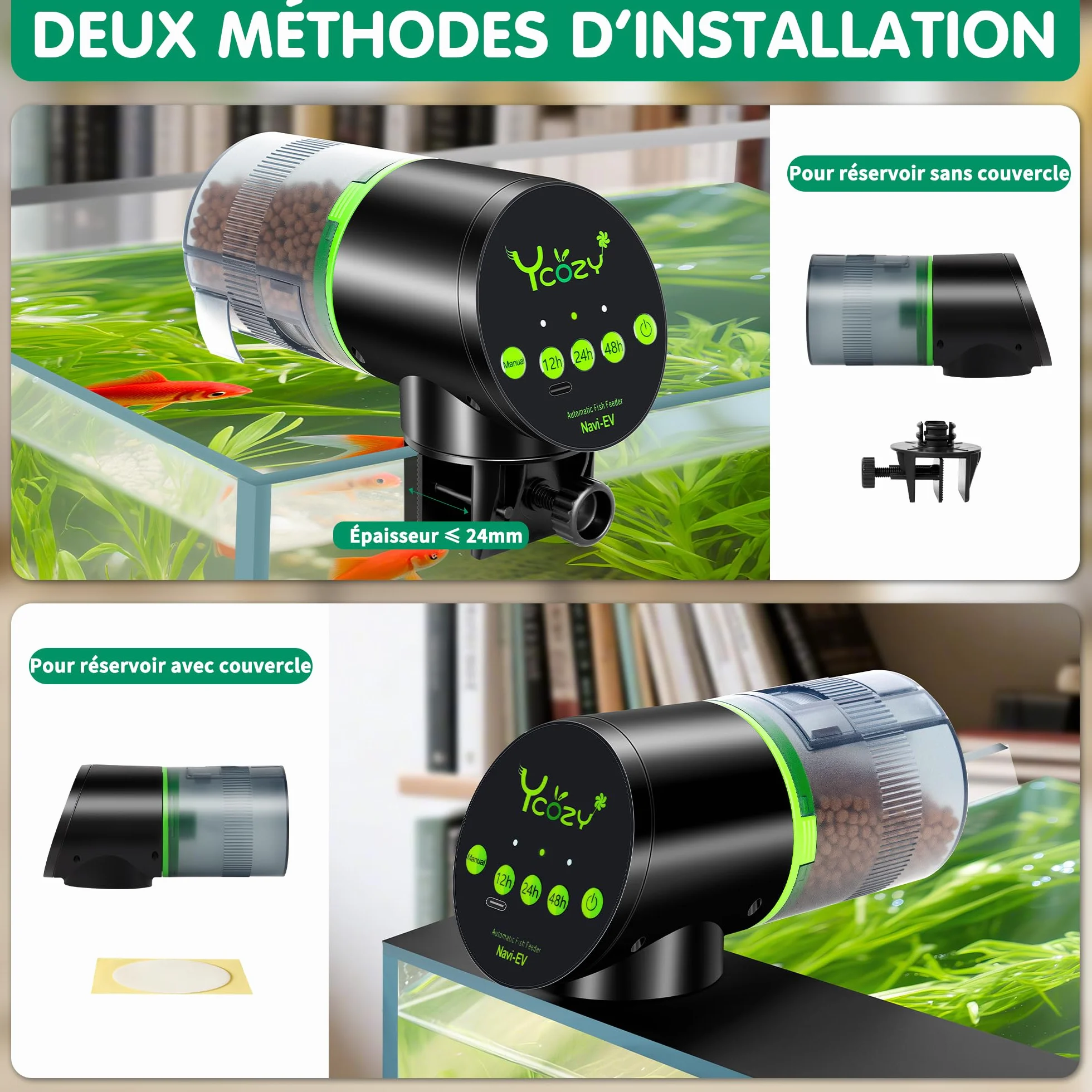 Ycozy Aquarium Distributeur Automatique Poisson Rechargeable Type-C Navi-EV