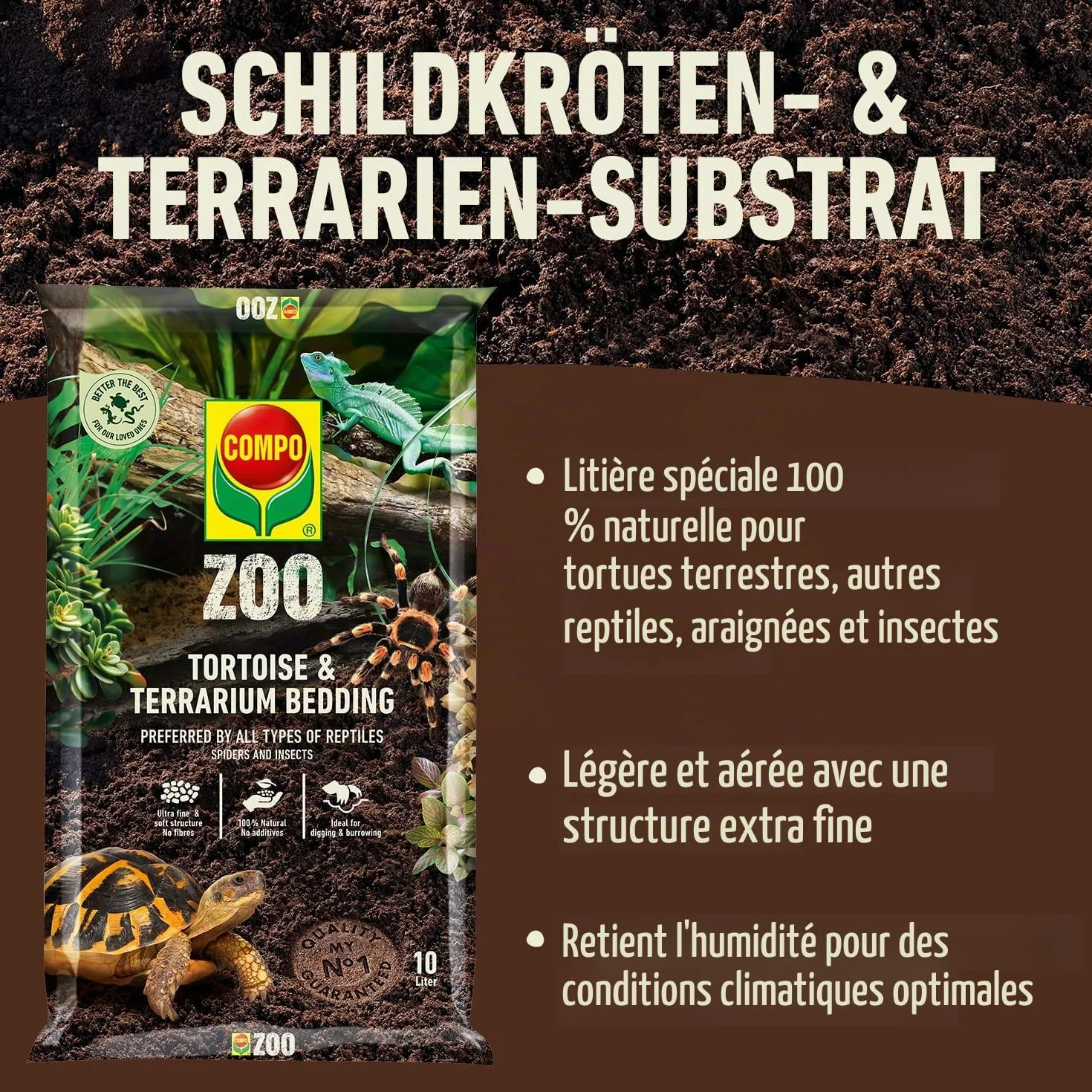 Compo Zoo Substrat pour Tortues et Terrariums 10 L