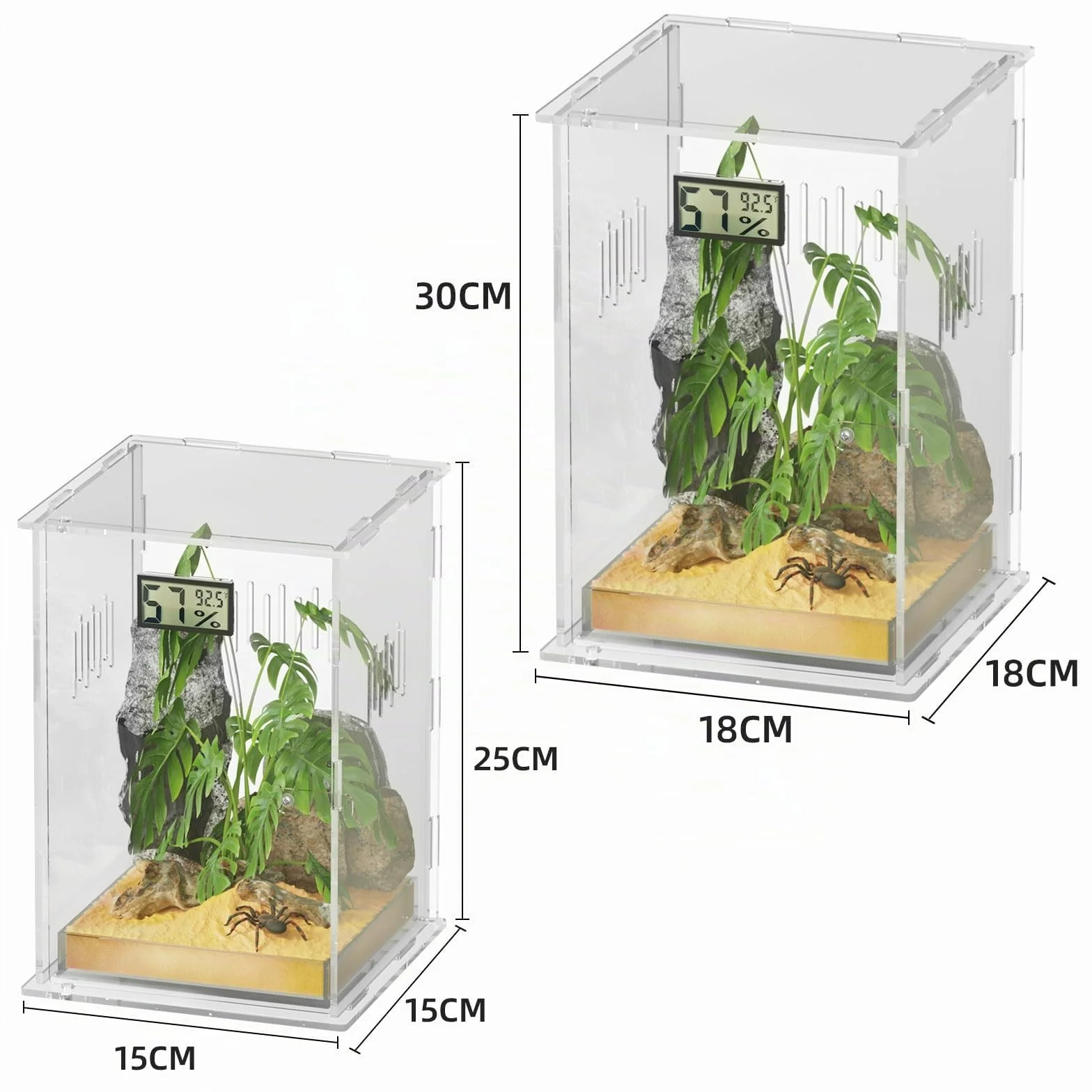 Terrarium pour Reptiles avec Hygromètre, 15x15x25cm Boîte d'Élevage Acrylique pour Reptiles Insectes