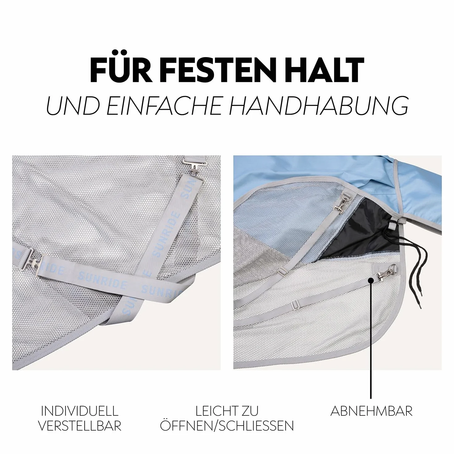 Couverture Pluie Anti-Mouches 0g Cheval Oslo 1200D Couvre-Cou Amovible Imperméable Colonne Eau 3000 mm Bleu Gris 145 cm