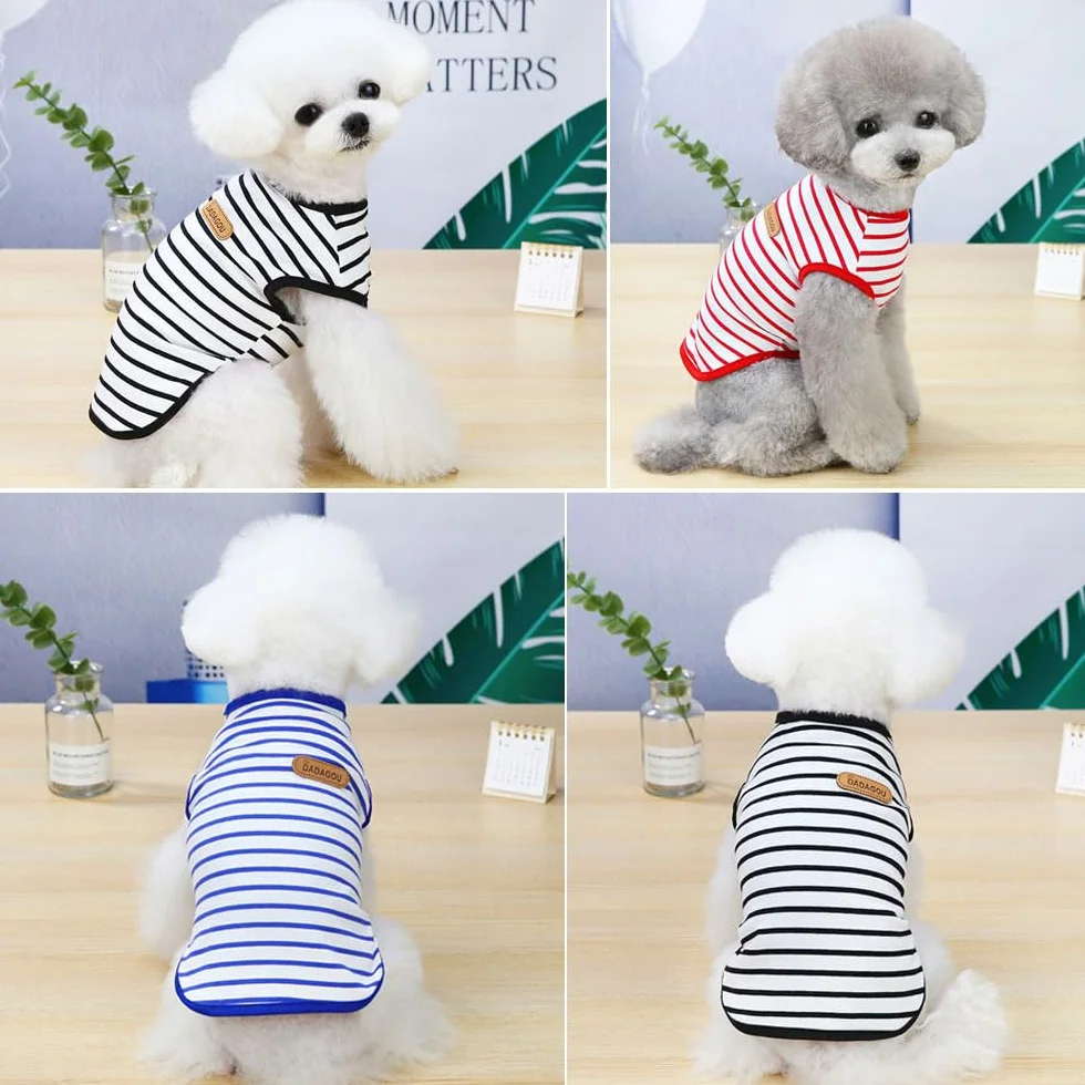 Voarge T-Shirt à Rayures pour Chien en Coton Doux Débardeur pour Animal Domestique Bleu M