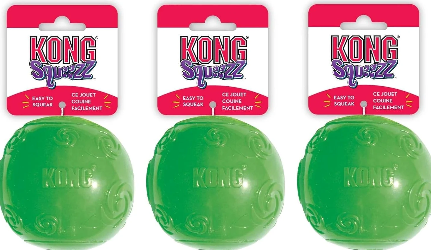 Kong Squeezz Ball Lot de 3 balles pour Chien Assortiment de Taille Moyenne 6,3 cm de diamètre