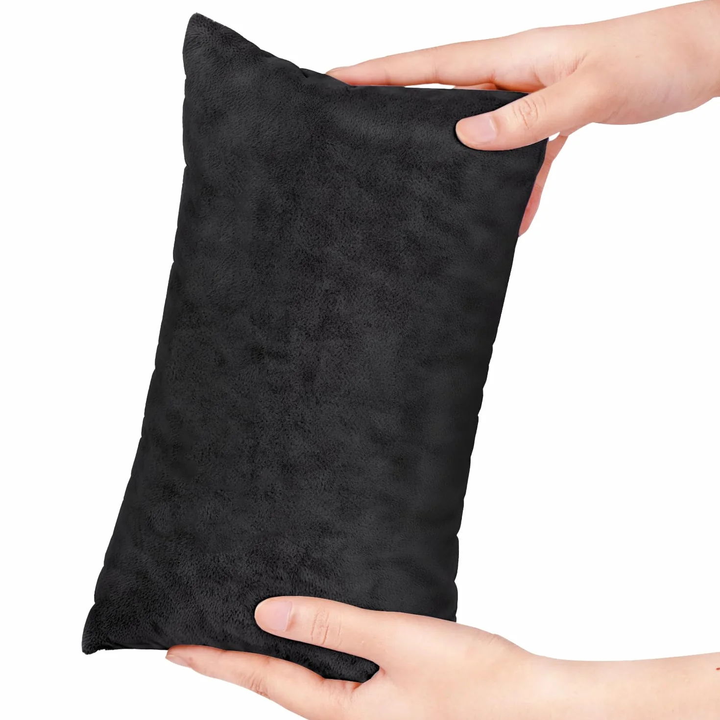 Coussin de voyage rectangulaire en peluche 27,9 x 17,8 cm avec taie amovible noir