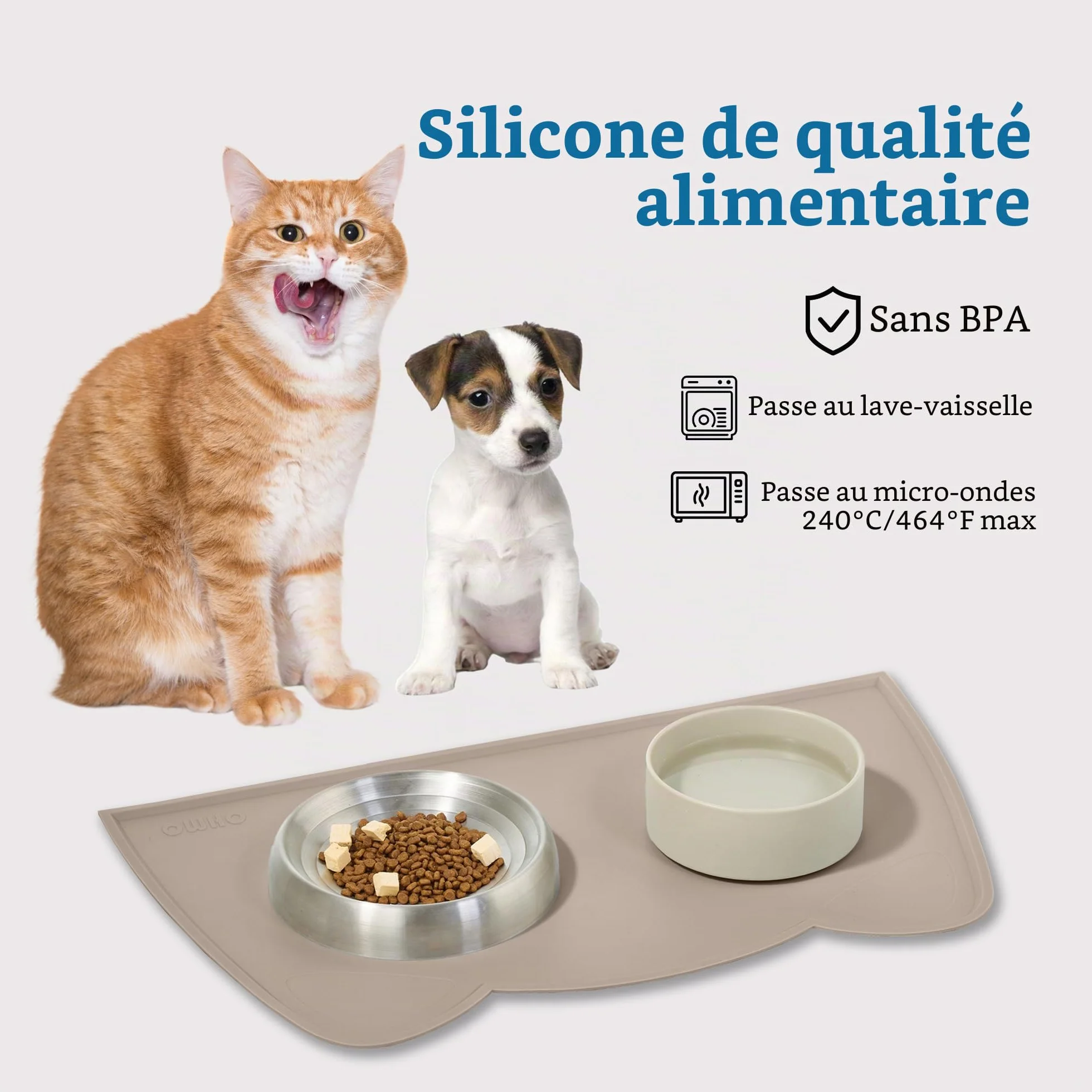 OHMO Petit Tapis Gamelle Chien Chat Antidérapant 46x25cm Beige