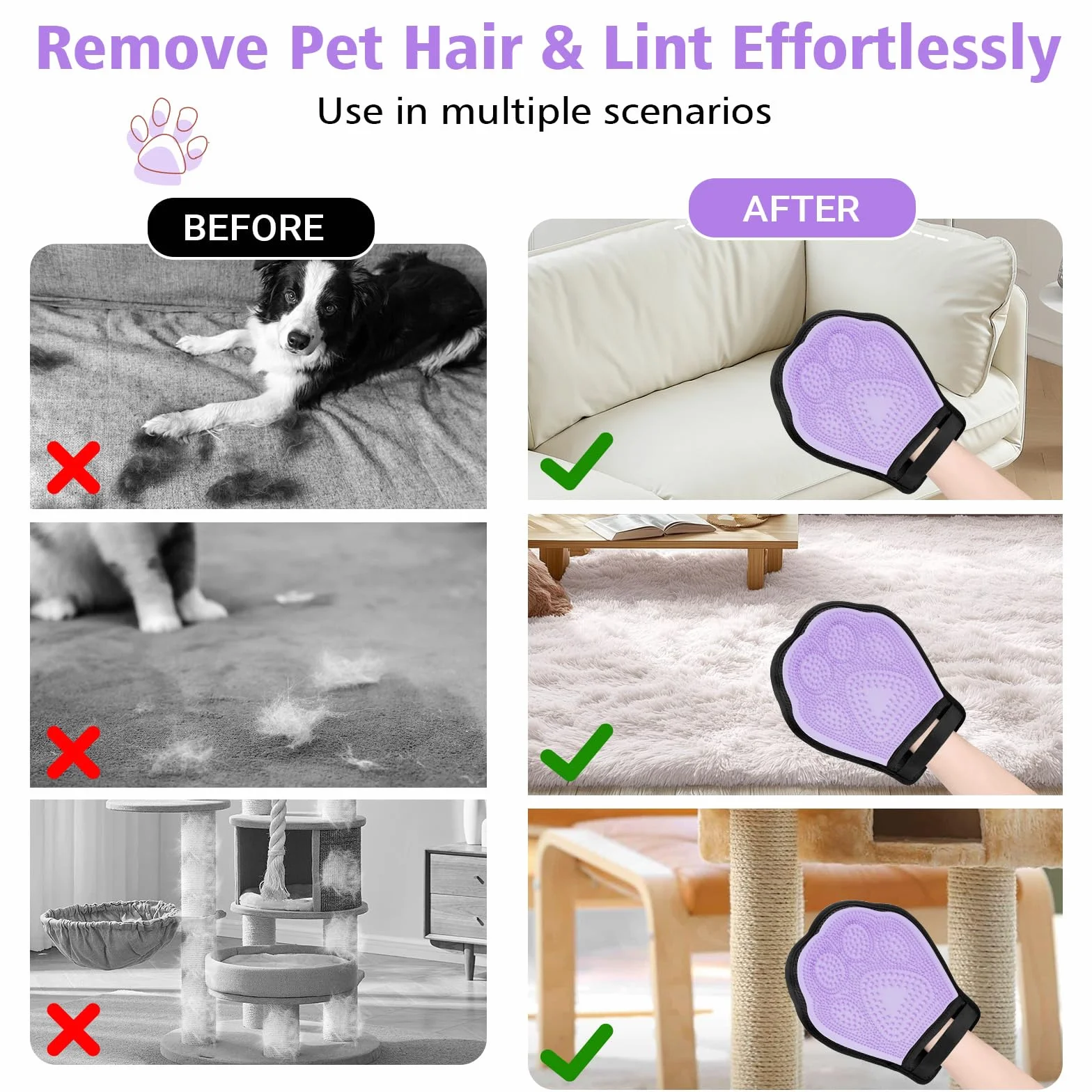 Zivacate Gant Anti Poils Animaux 2 en 1 Amélioré, Brosse Anti Poils Animaux Double Face Électrostatique