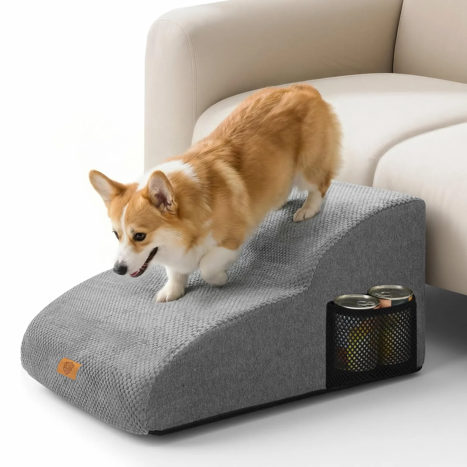 MASTERTOP Escaliers pour Chiens 2 Marches Étendus Mousse Antidérapant Housse Amovible Lavable Gris