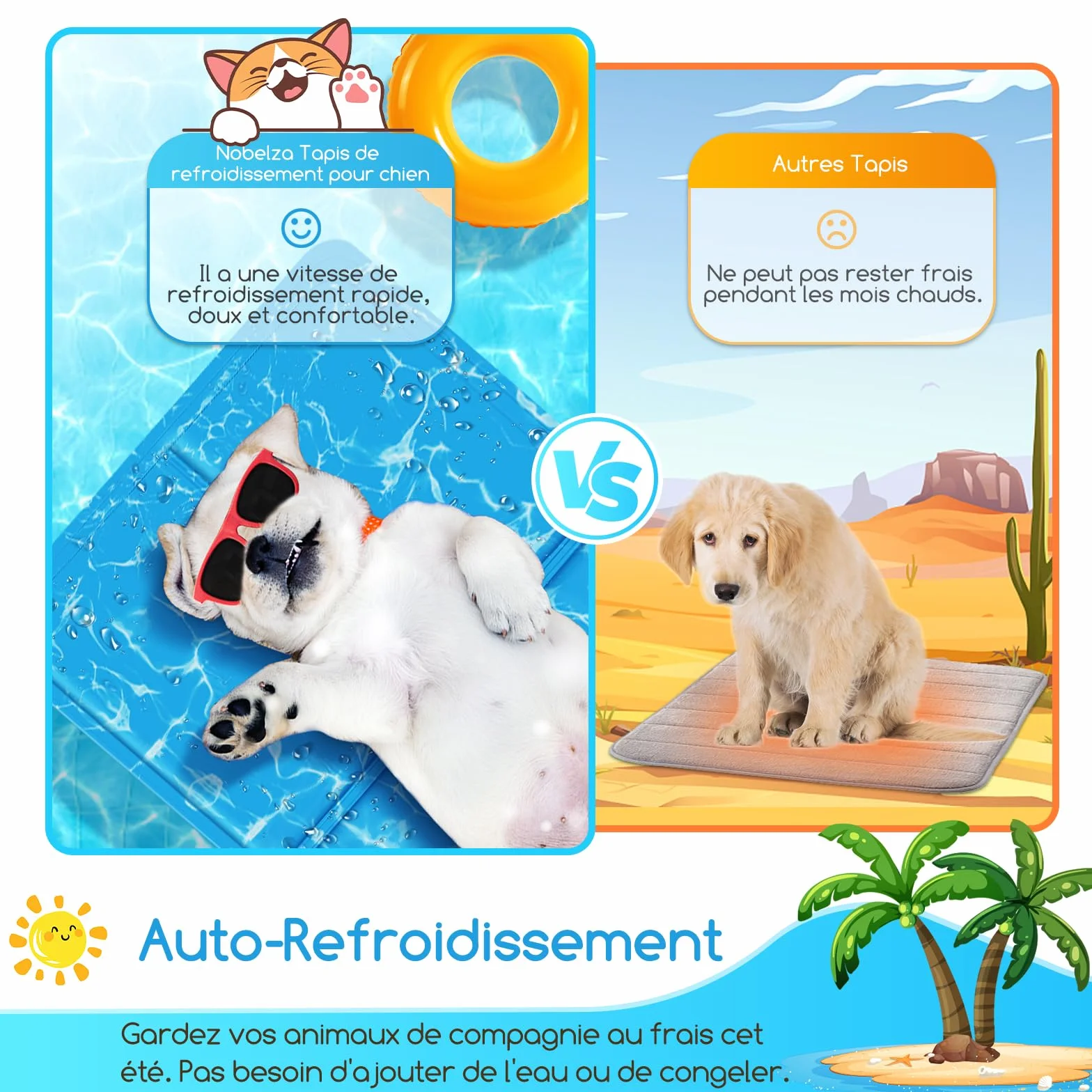 Nobleza Tapis de Refroidissement pour Chiens 65x50cm Bleu Auto-refroidissant Gel Non-Toxique