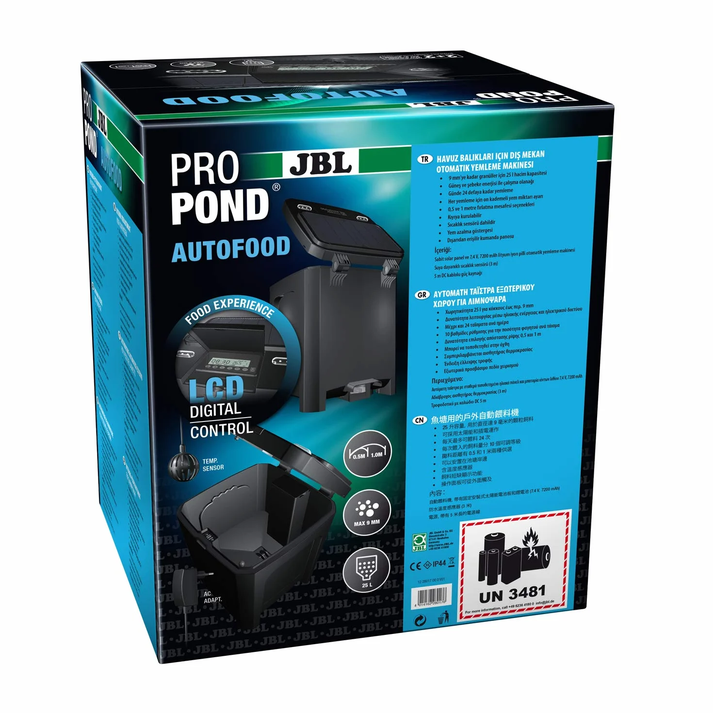 JBL PROPOND AUTOFOOD Distributeur Automatique de Nourriture Solaire pour Poissons de Bassin, 37,5 x 37,5 x 46,2 cm, Noir