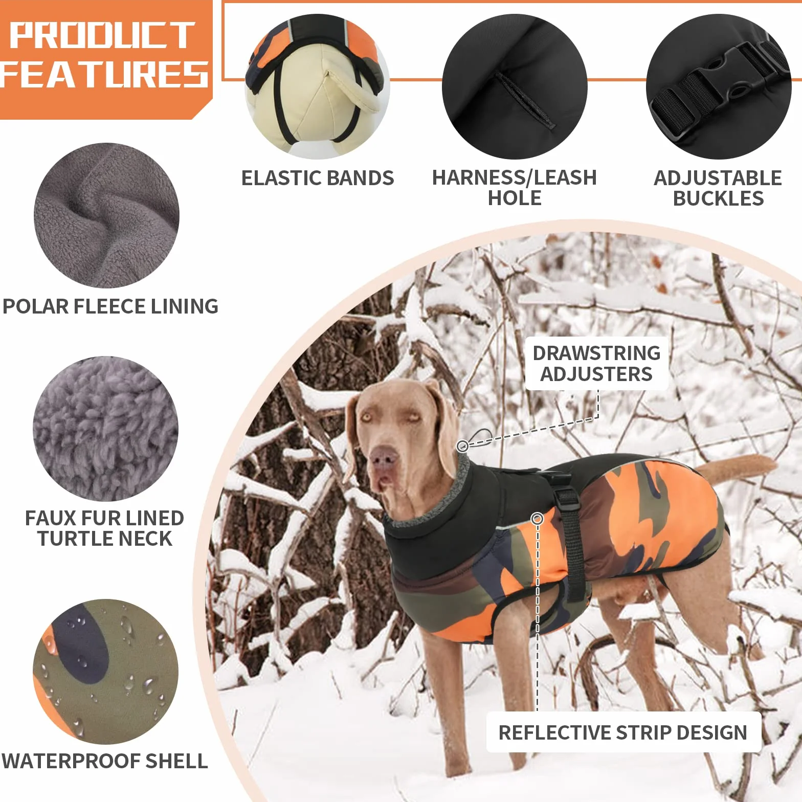 Manteau d'hiver imperméable pour chien avec doublure polaire et réflecteur ajustable