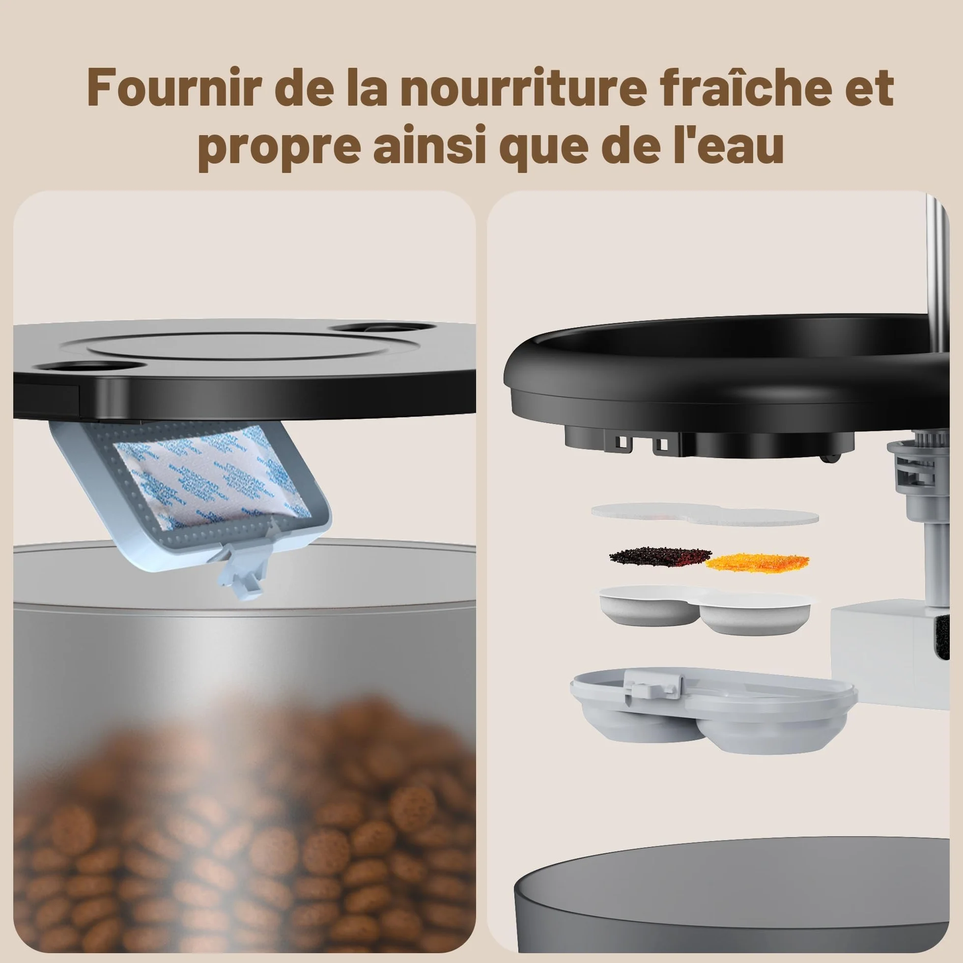 Distributeur Croquettes Chat Automatique Fontaine 2,4L 3L Mangeoire Minuterie Programmable 6 Repas 10S Voix Noir